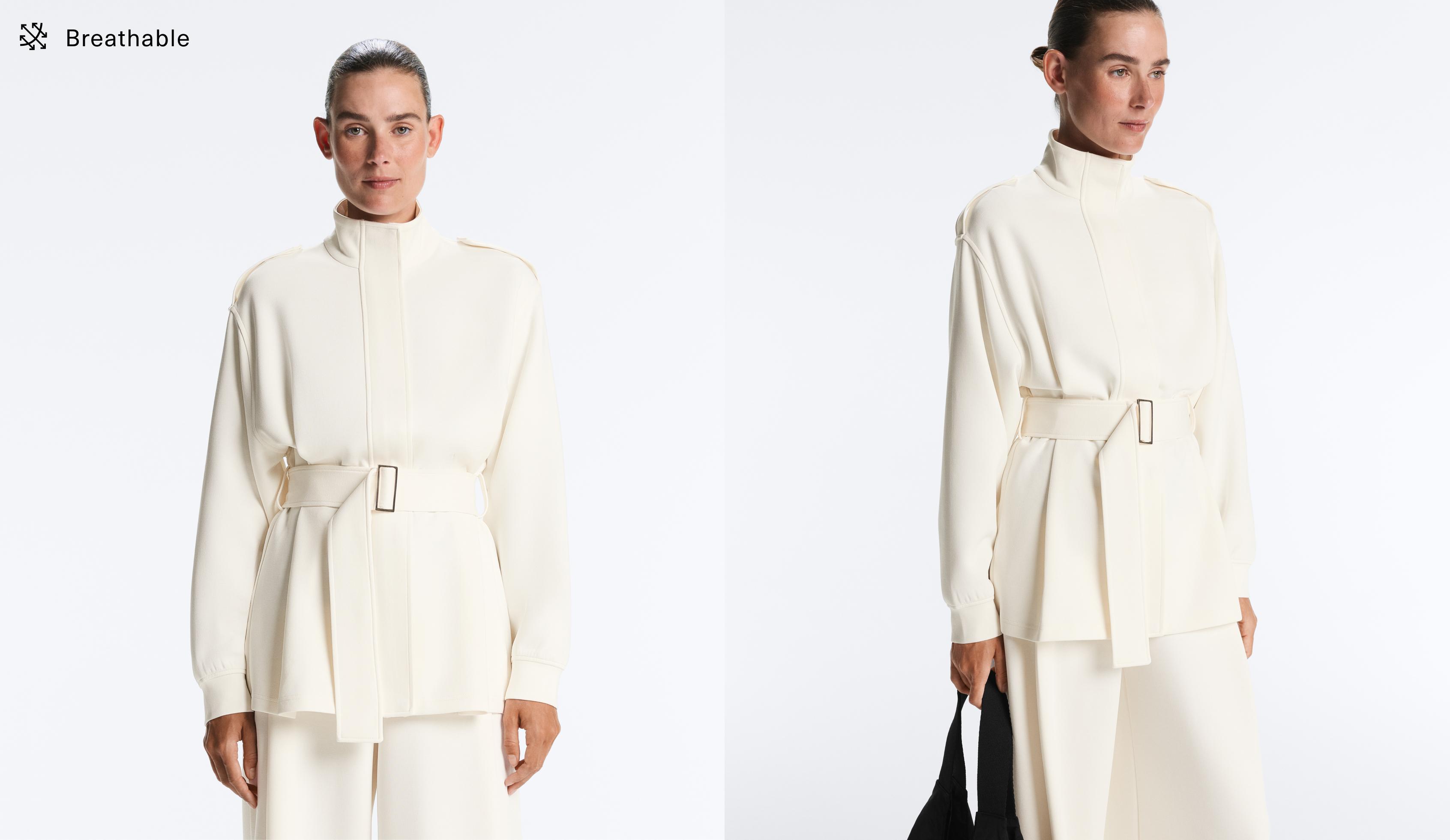 Long Utility jacket with twill belt — PALE ECRU