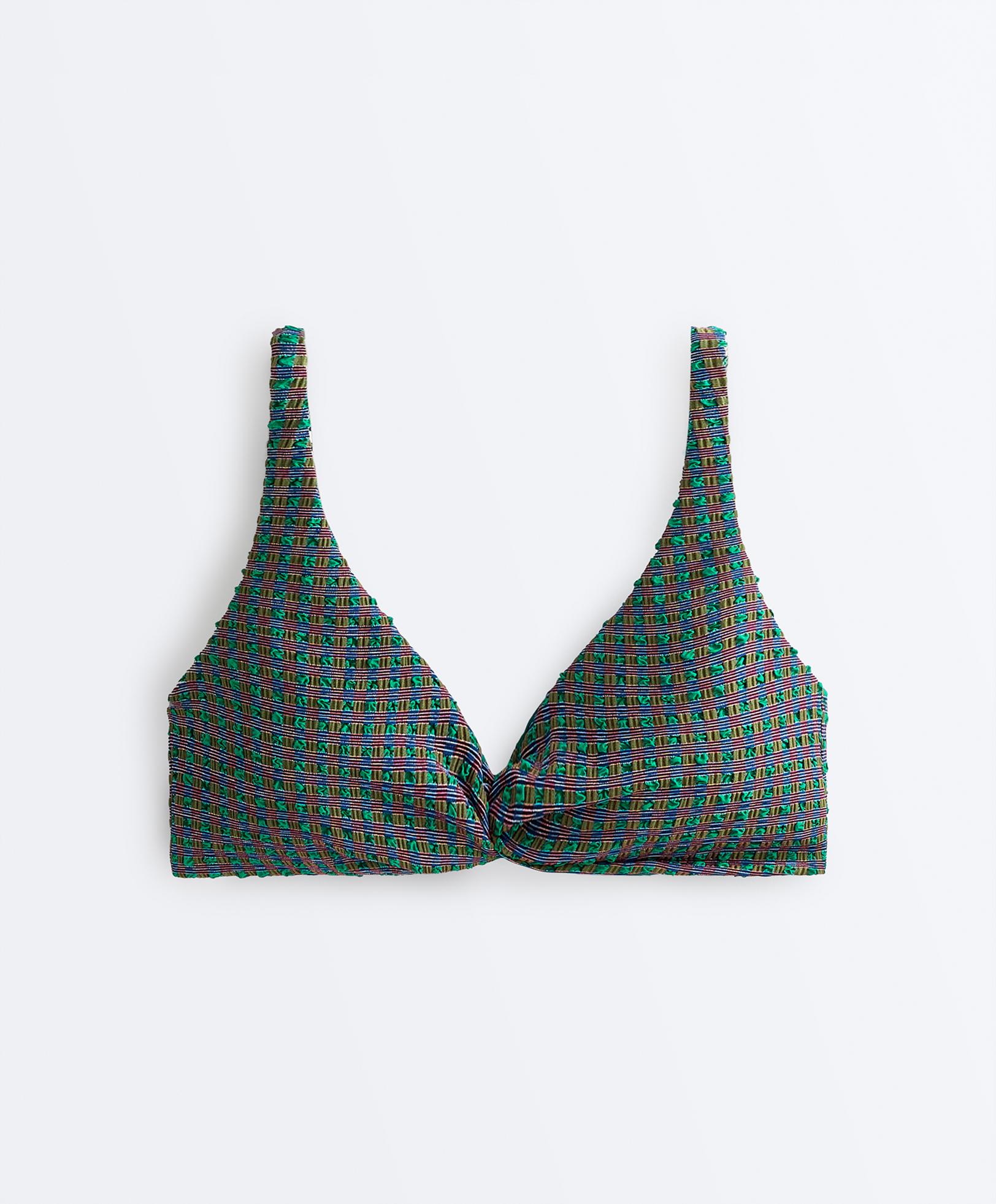 Gingham halter bikini top — SEA GREEN