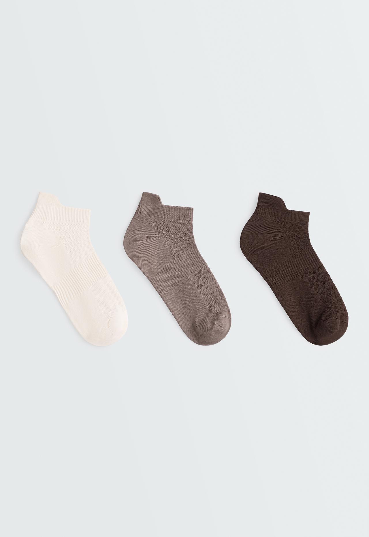 3 pairs of tab polyamide blend sports Sneaker socks — BROWN
