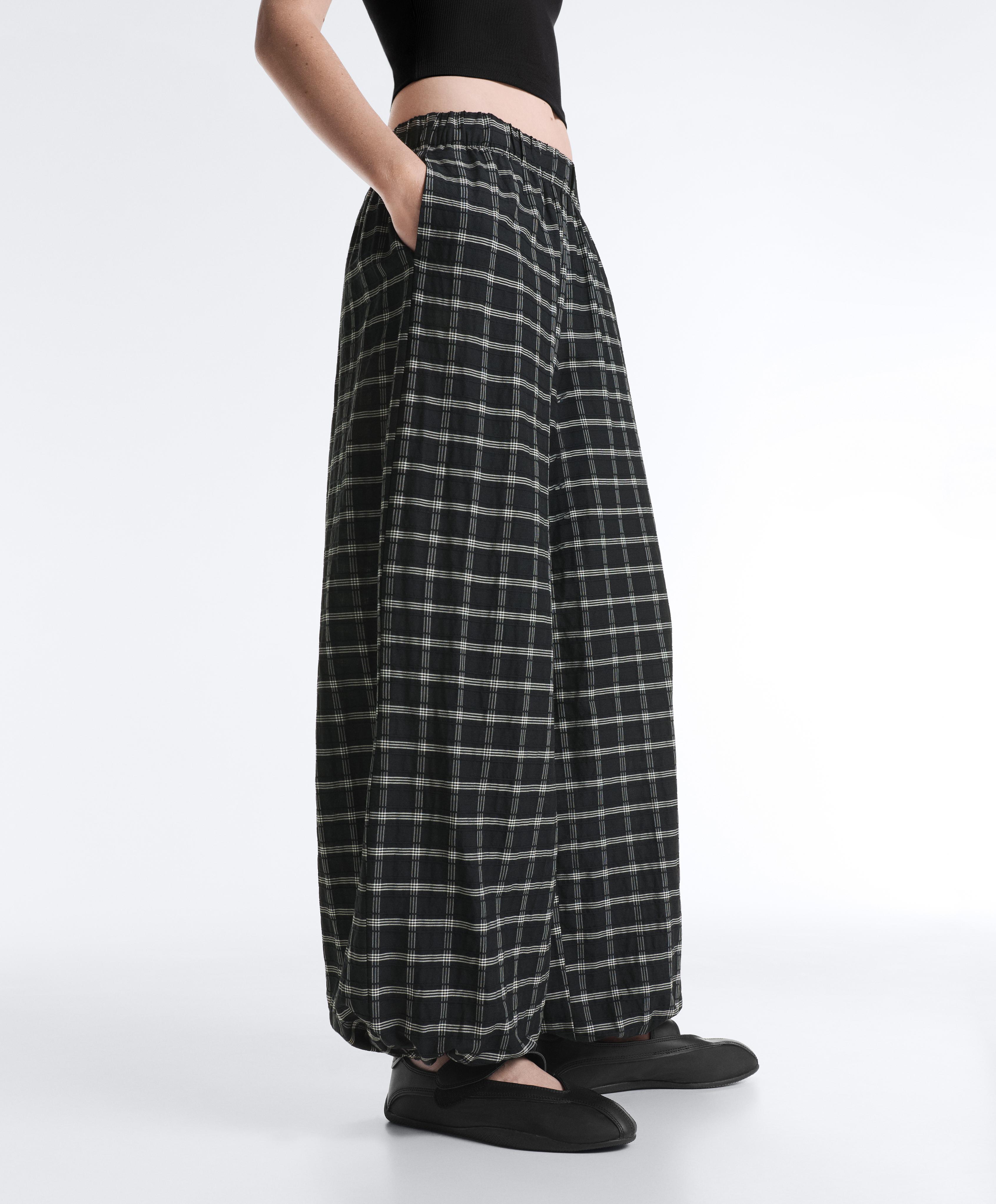 Check cotton bloomer trousers — BLACK