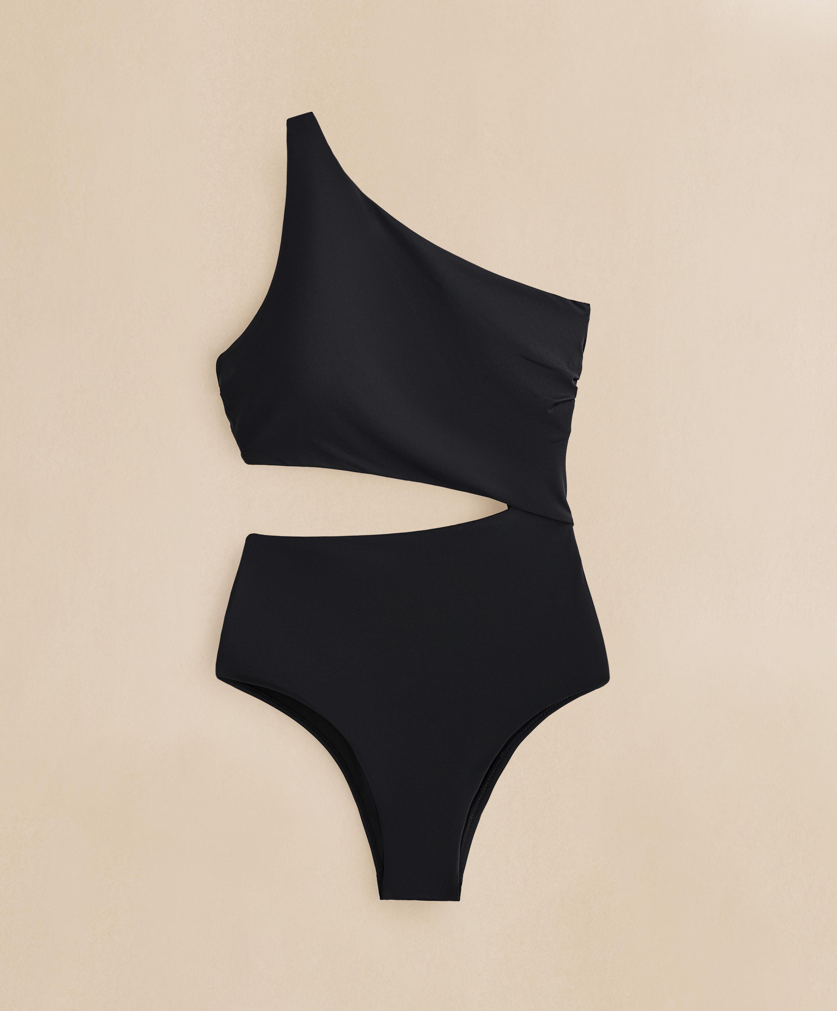 Tie-side asymmetric trikini — BLACK