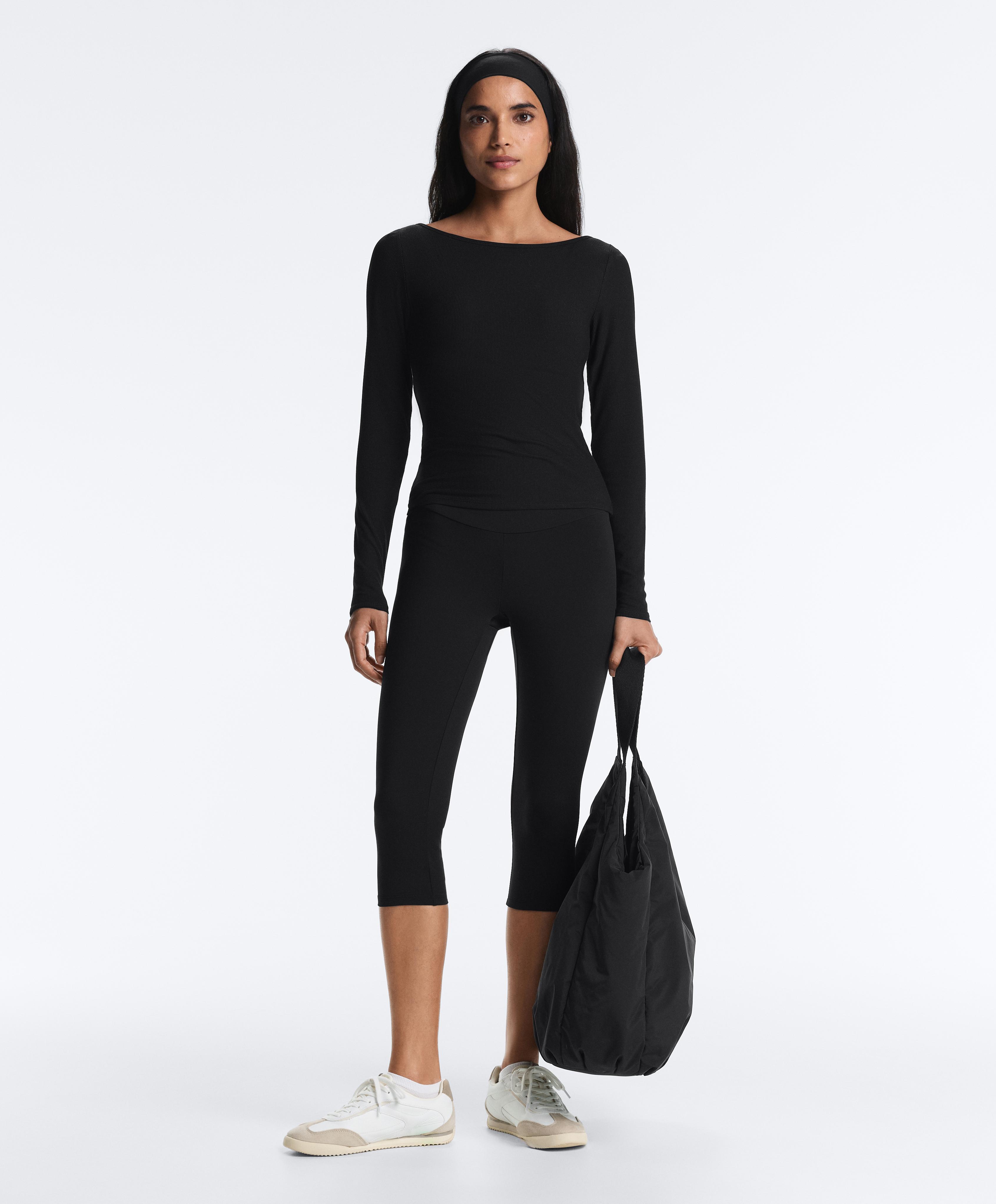 Rib modal blend boat neck T-shirt — BLACK