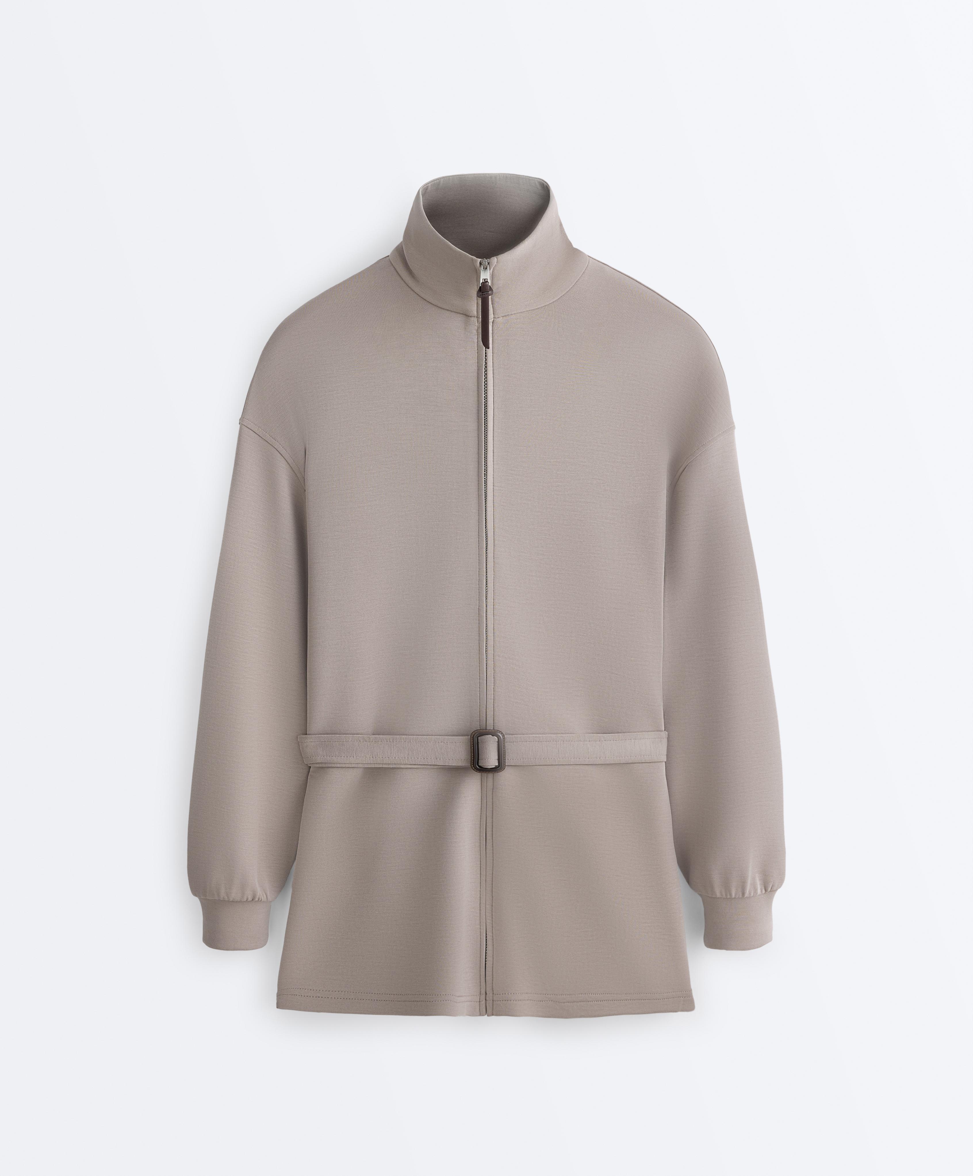 Long corset jacket with soft-touch modal belt — PALE TAUPE