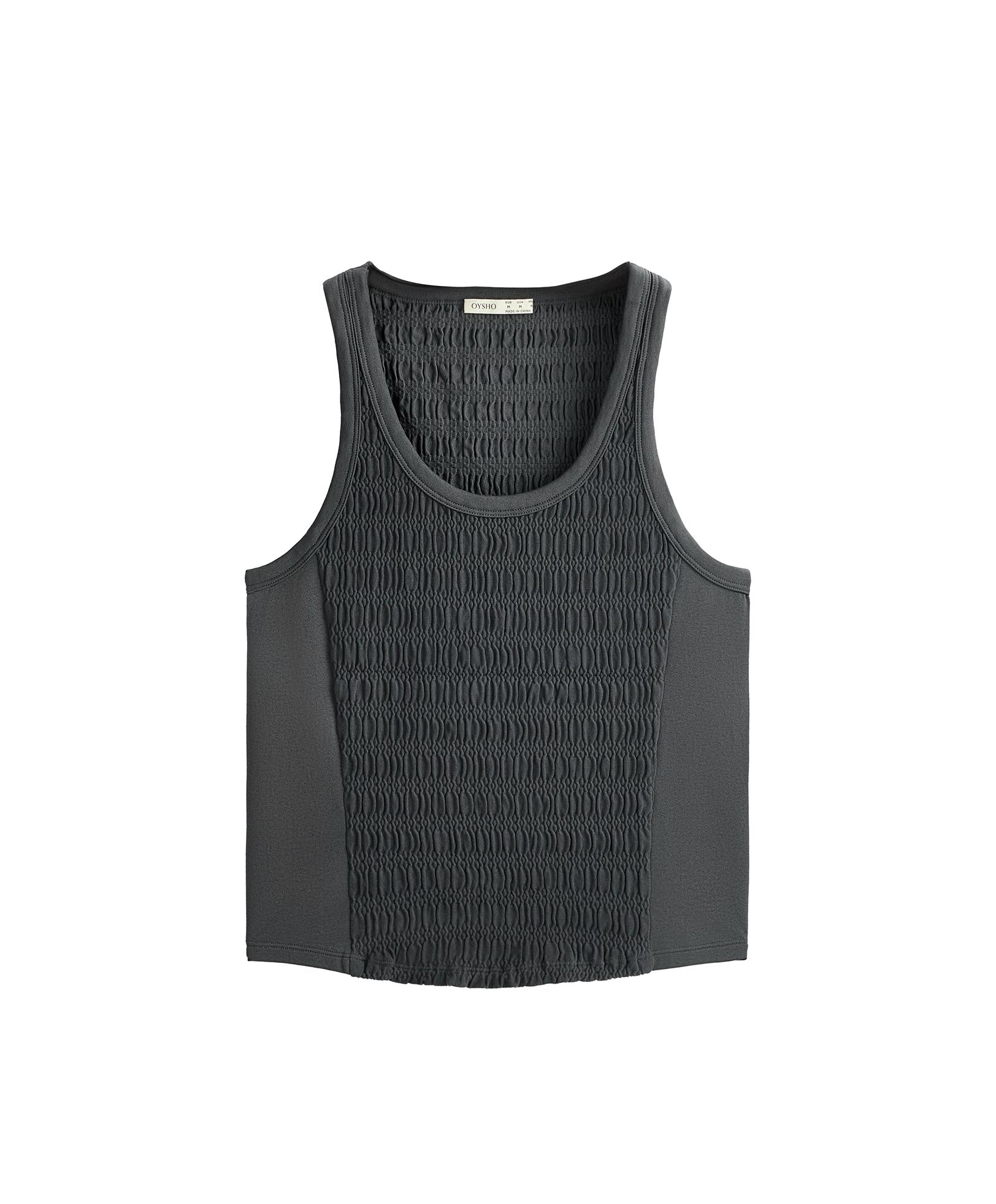 Seamless sleeveless smocked T-shirt — STEEL GREY