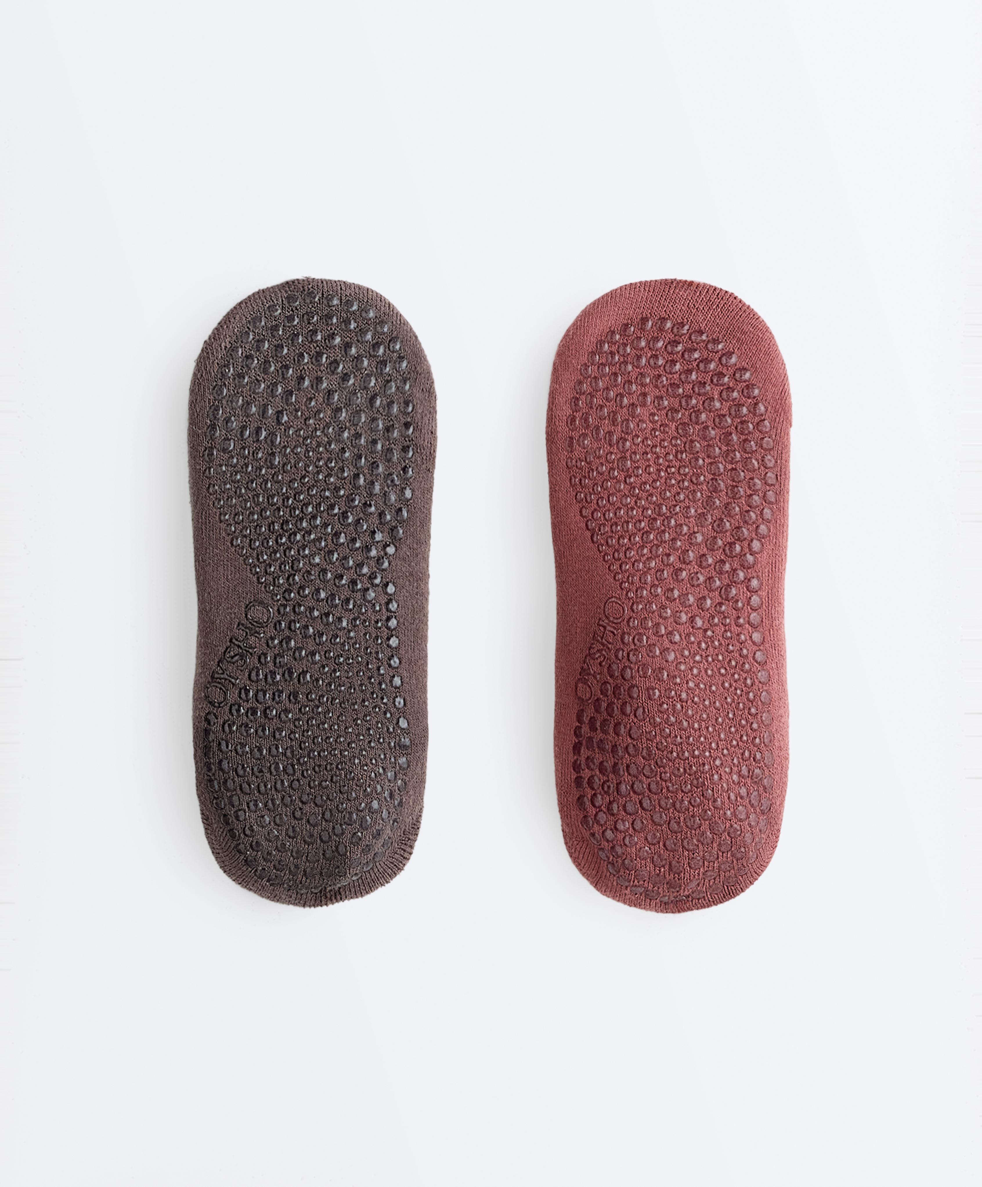 2 pairs of padded cotton blend yoga and Pilates invisible socks with crossover straps — ROSETTE BLUSH