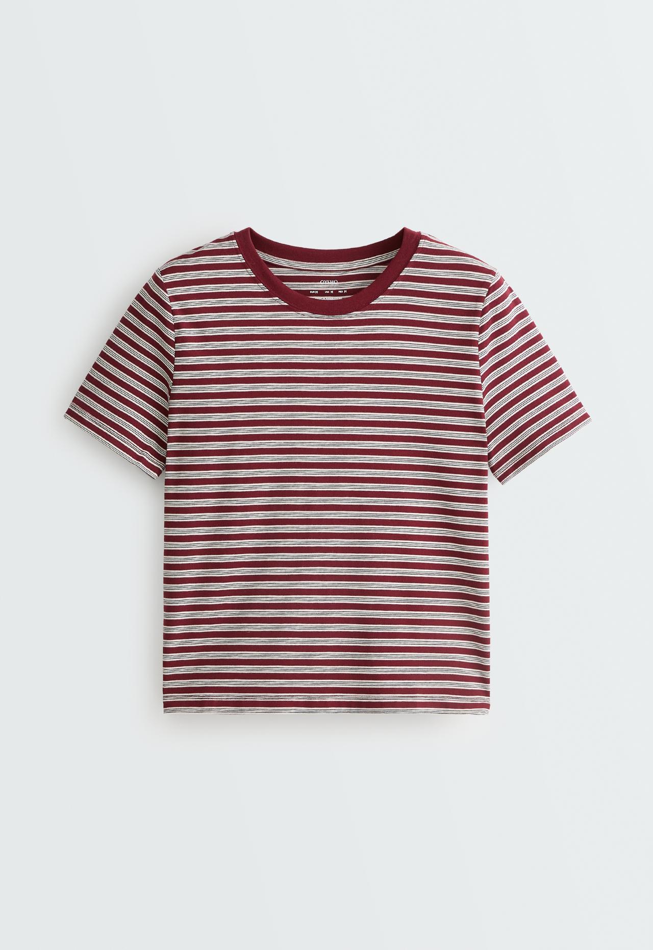 Regular short sleeve cotton blend T-shirt — BURGUNDY