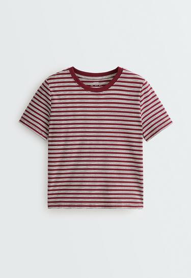 Regular short sleeve cotton blend T-shirt — BURGUNDY 5