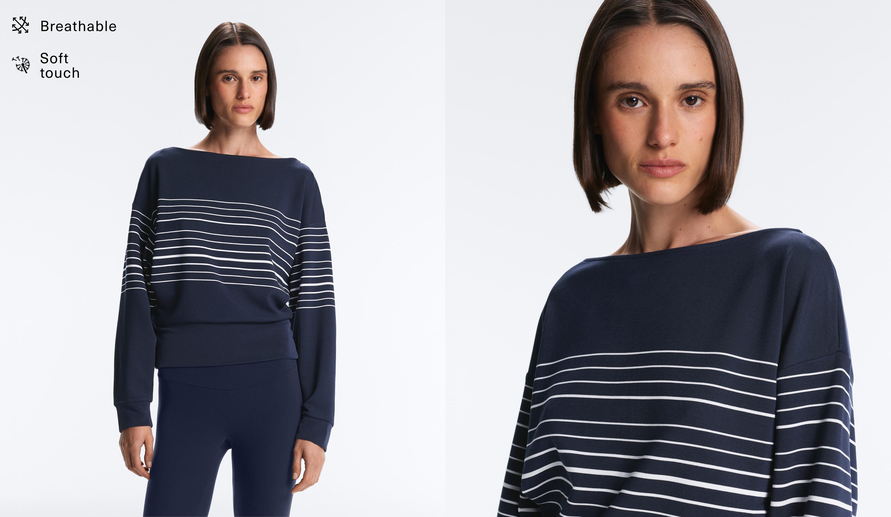 Sailor stripe soft-touch sweatshirt with modal — NAVY BLUE