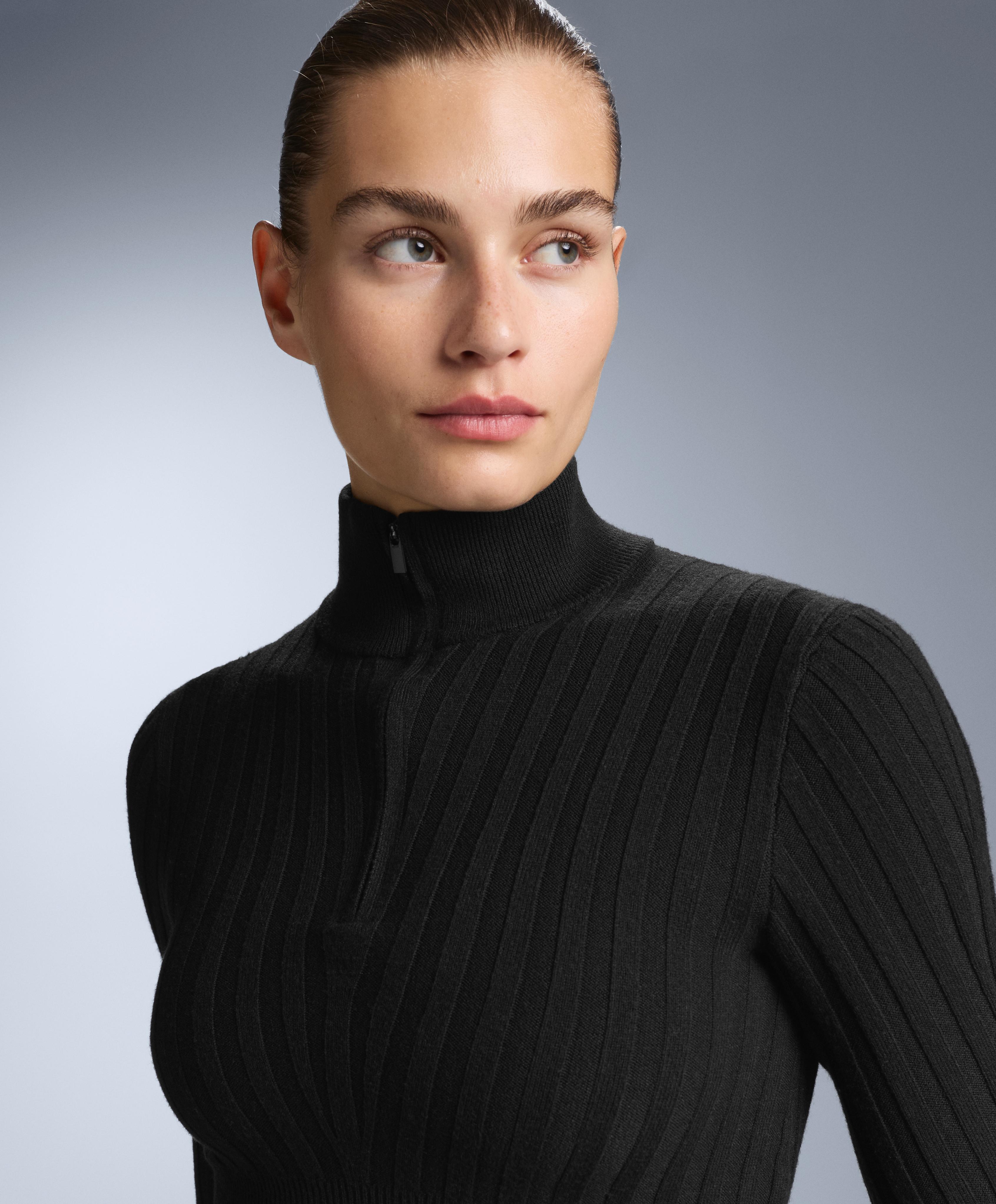 Thermal base layer rib knit T-shirt with peak — BLACK
