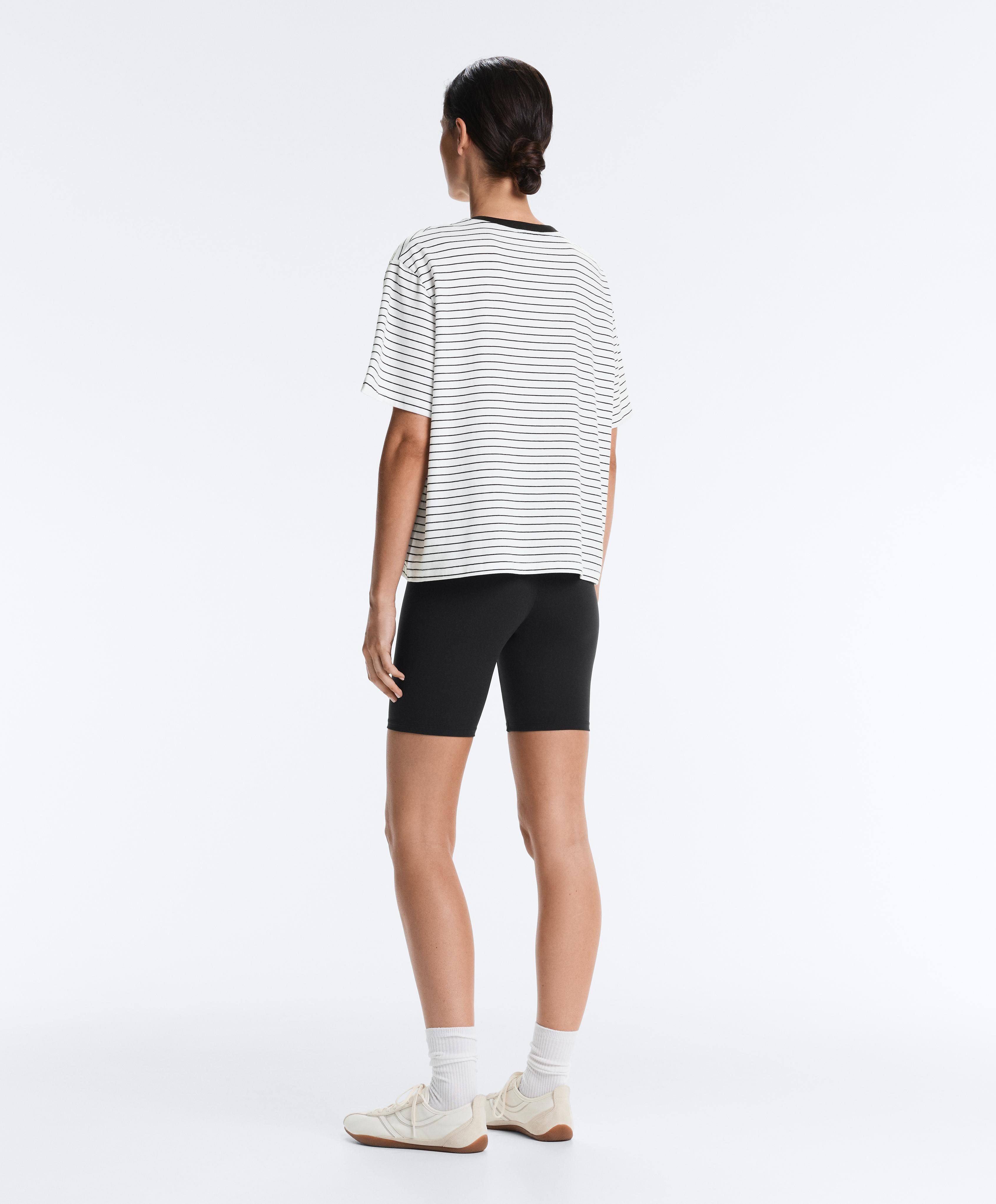 Boxy short-sleeved striped cotton blend T-shirt — WHITE