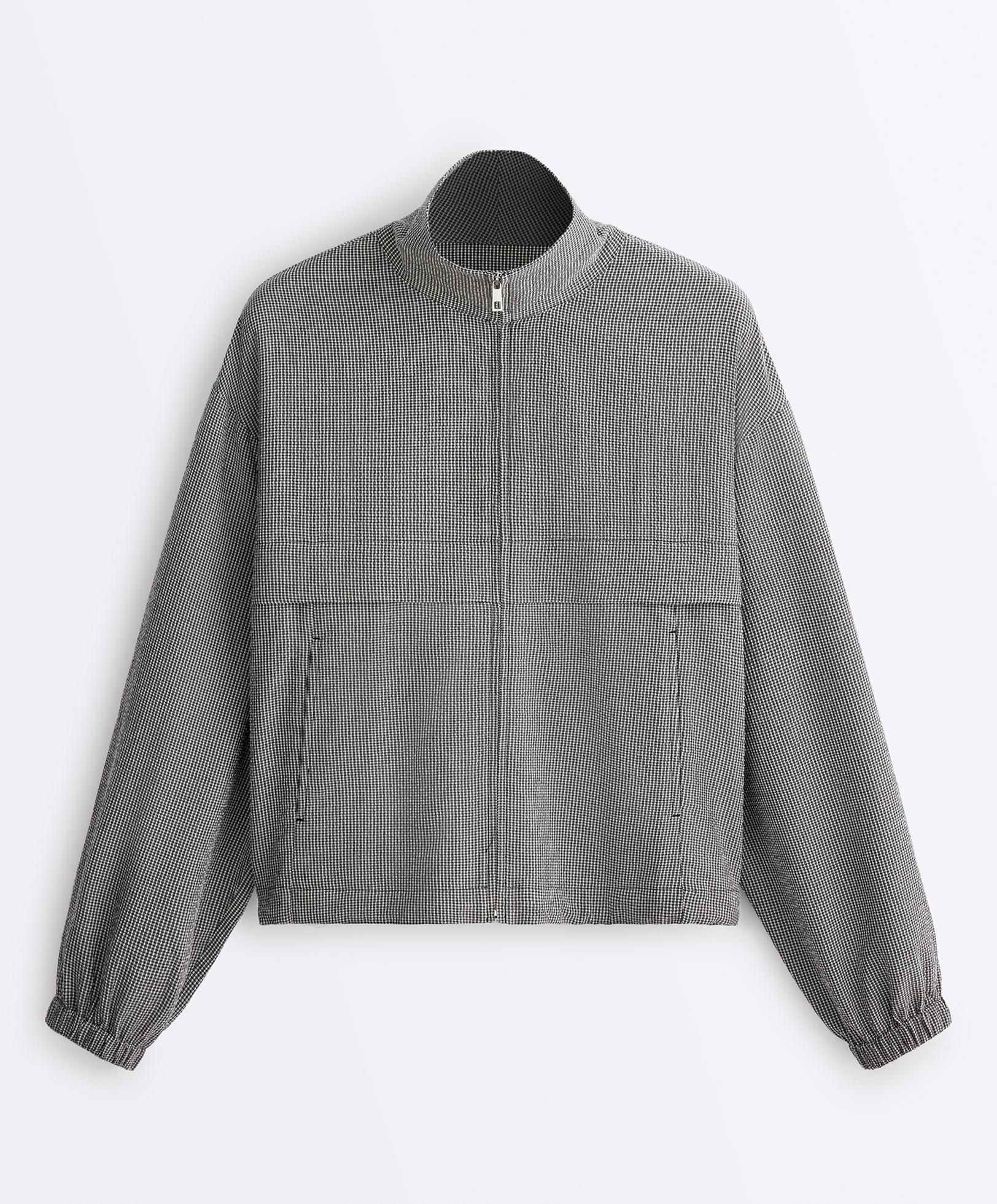 Lyocell blend gingham bomber jacket — DUSTY BLACK
