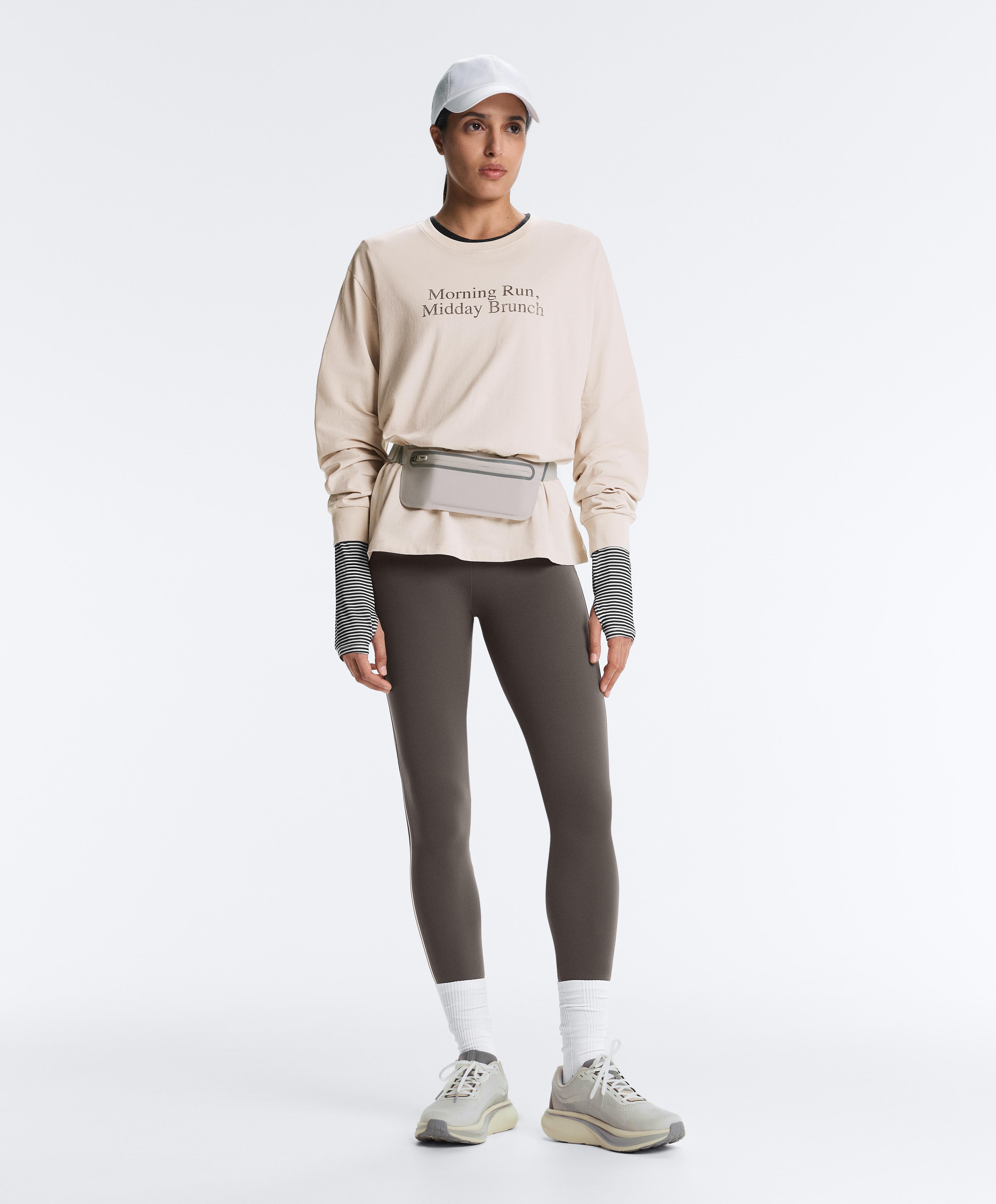 Oversize cotton blend long-sleeved T-shirt with slogan — SAND