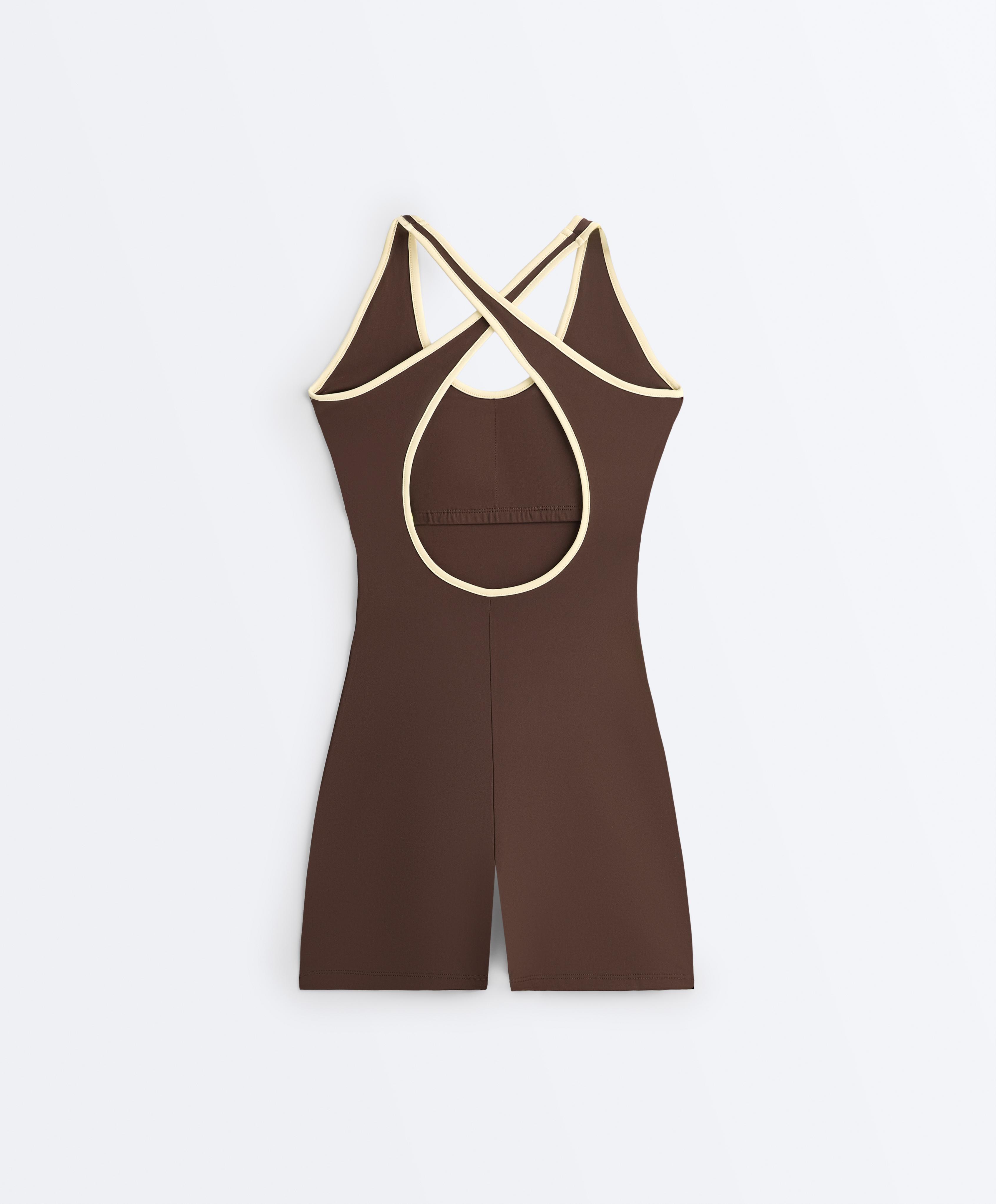 Comfortlux short contrast jumpsuit — BROWN