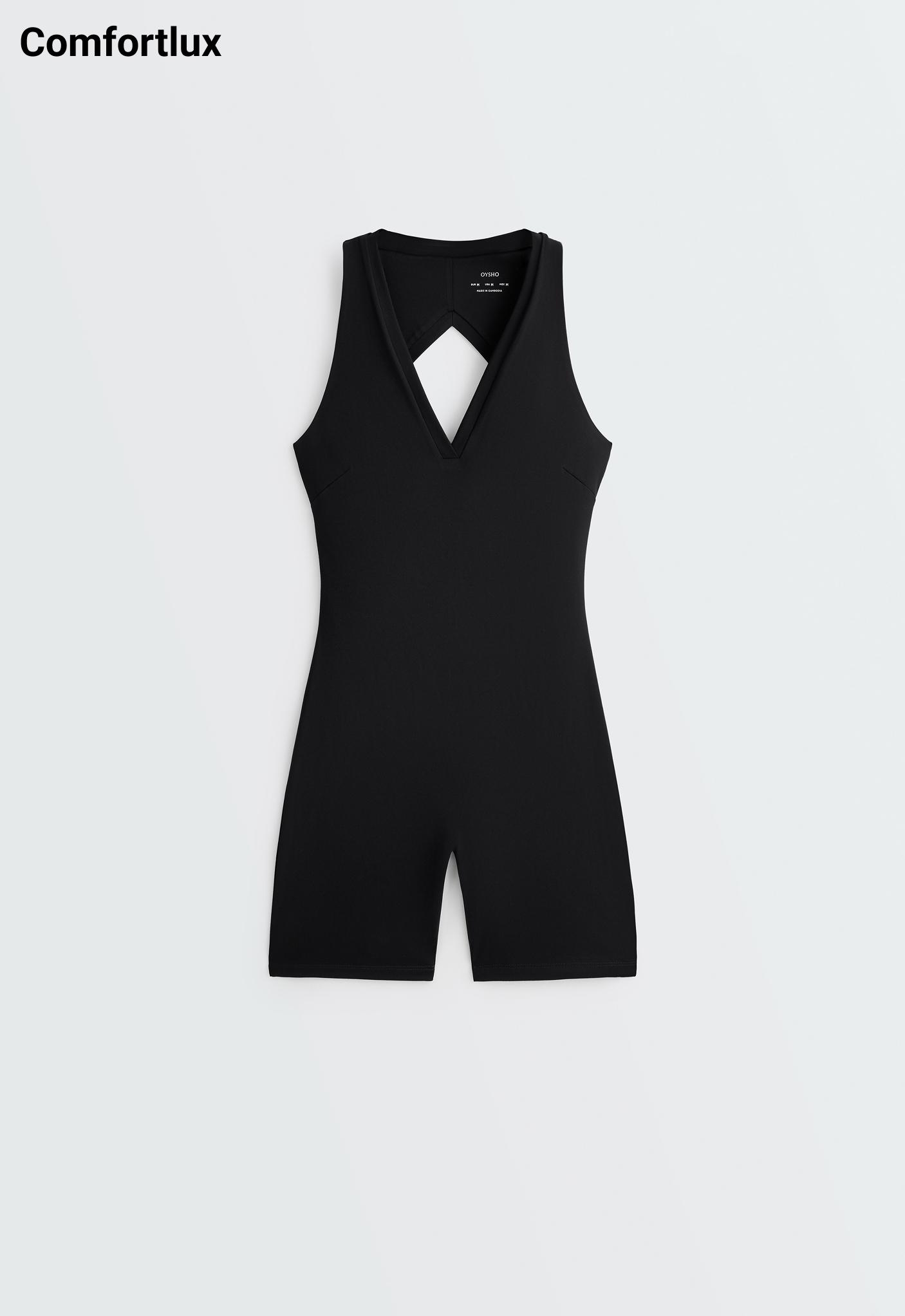 Open-back Comfortlux short jumpsuit — BLACK