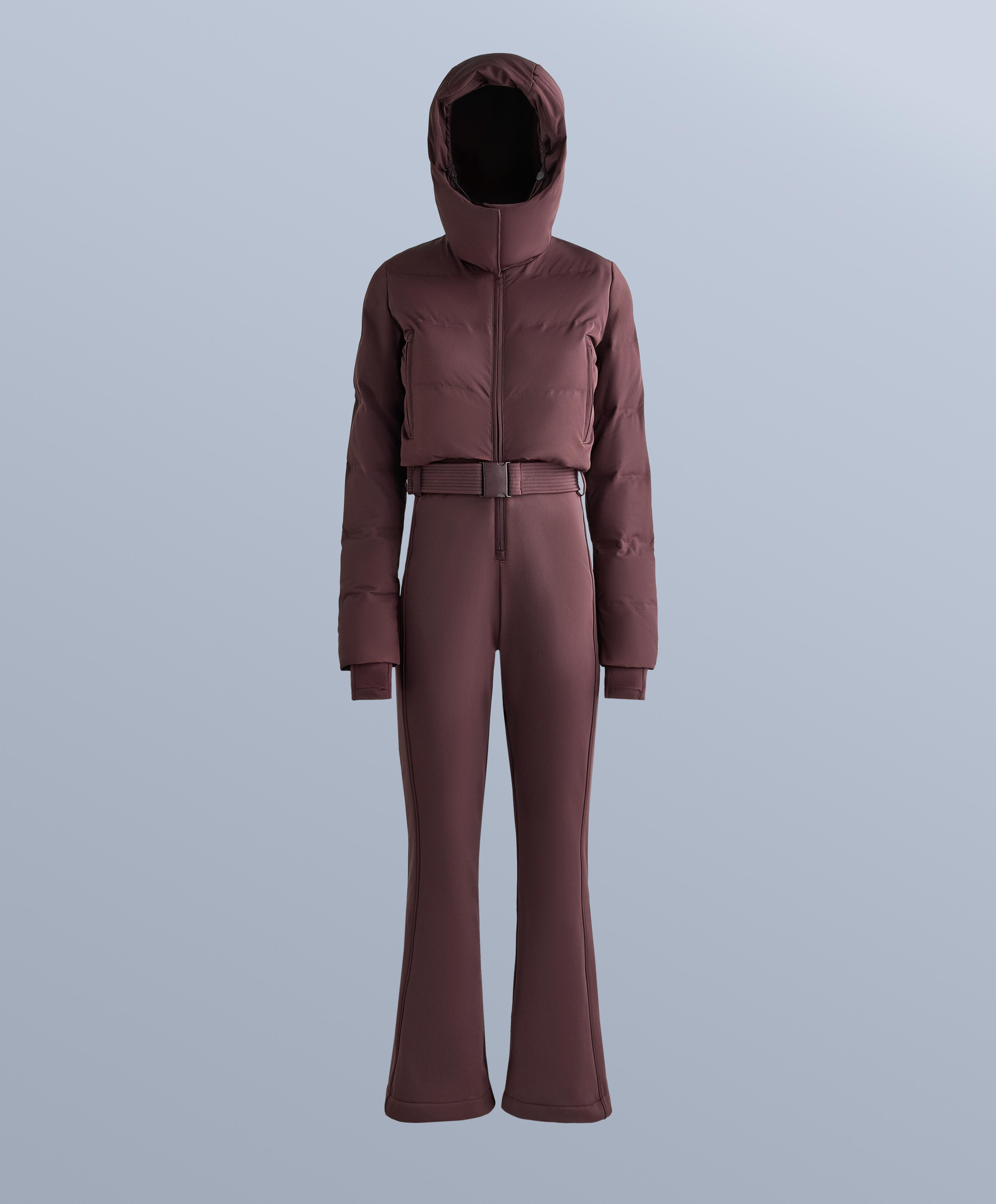 MINARDI PIUME SKI water-resistant padded jumpsuit with 80% down and 20% feather filling — DARK WINE RED