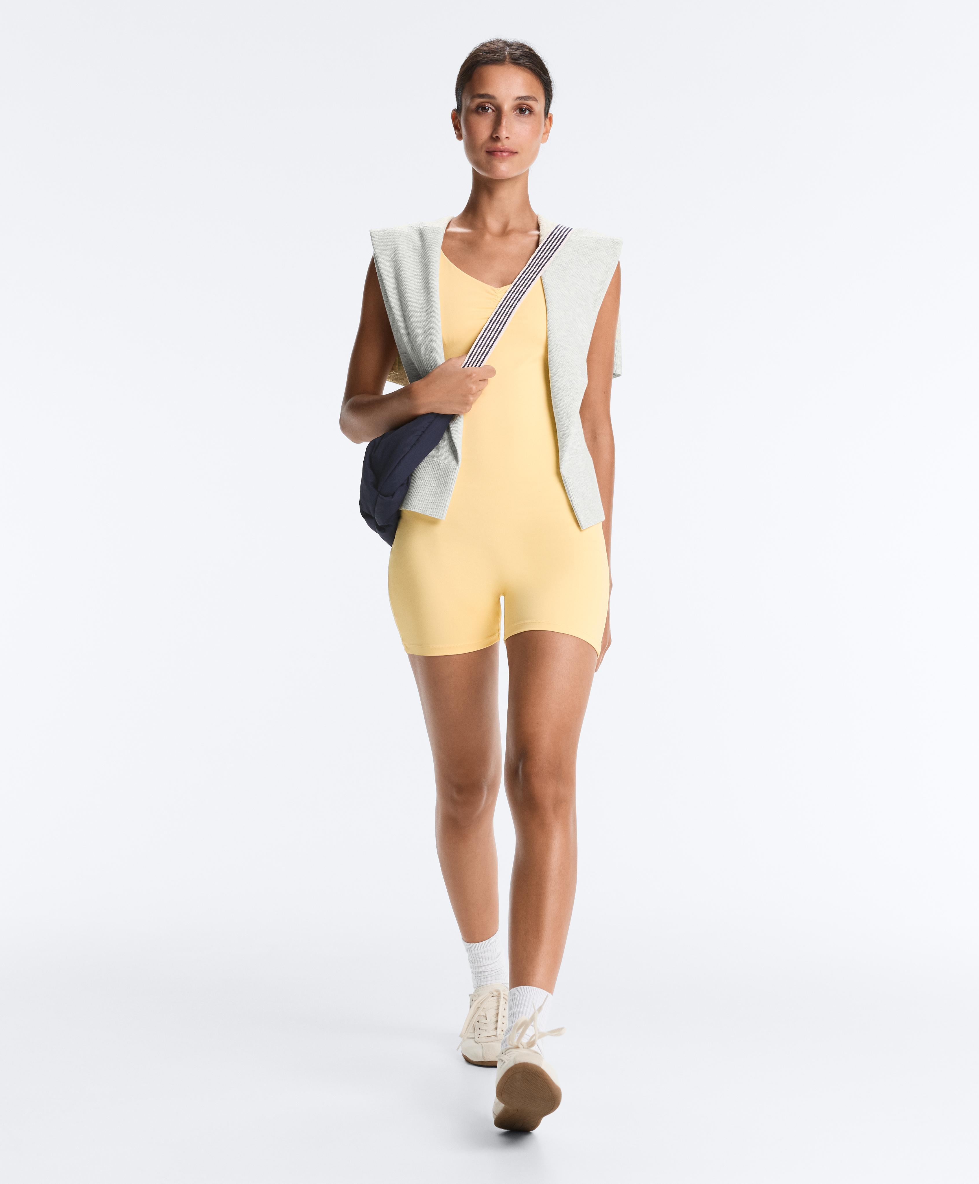 Comfortlux short jumpsuit with knot detail — PALE YELLOW
