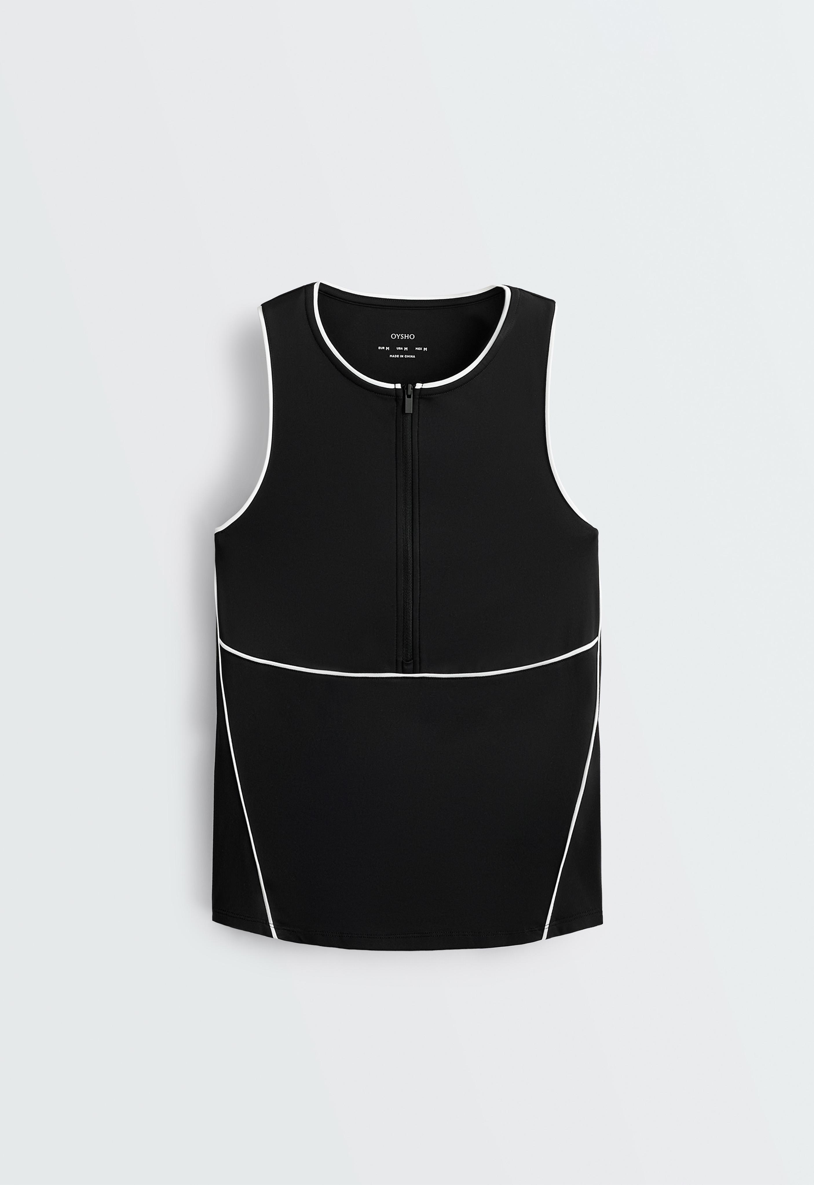 Half-zip sleeveless top — BLACK