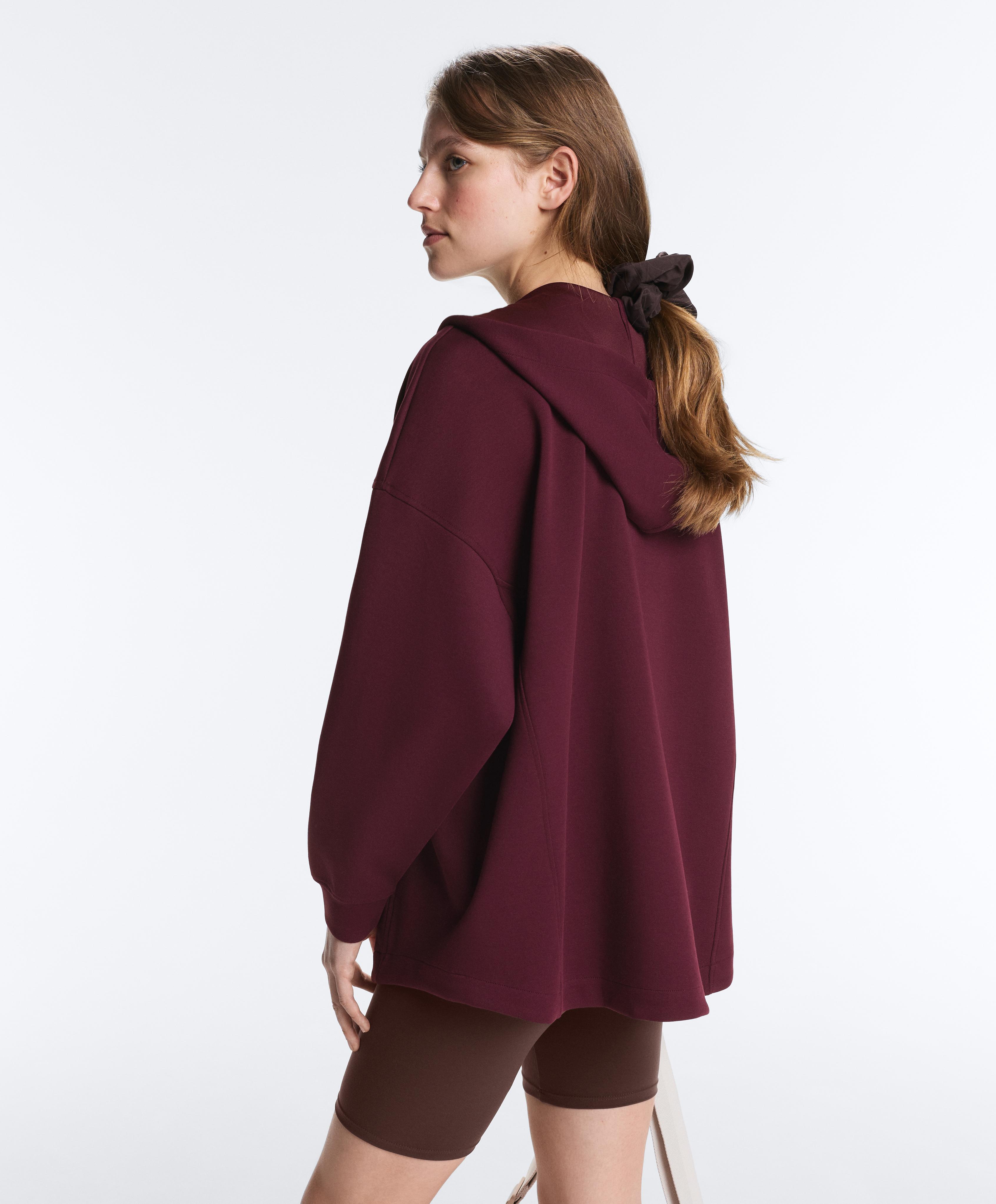 Oversize cotton piqué hooded jacket — DARK MAROON
