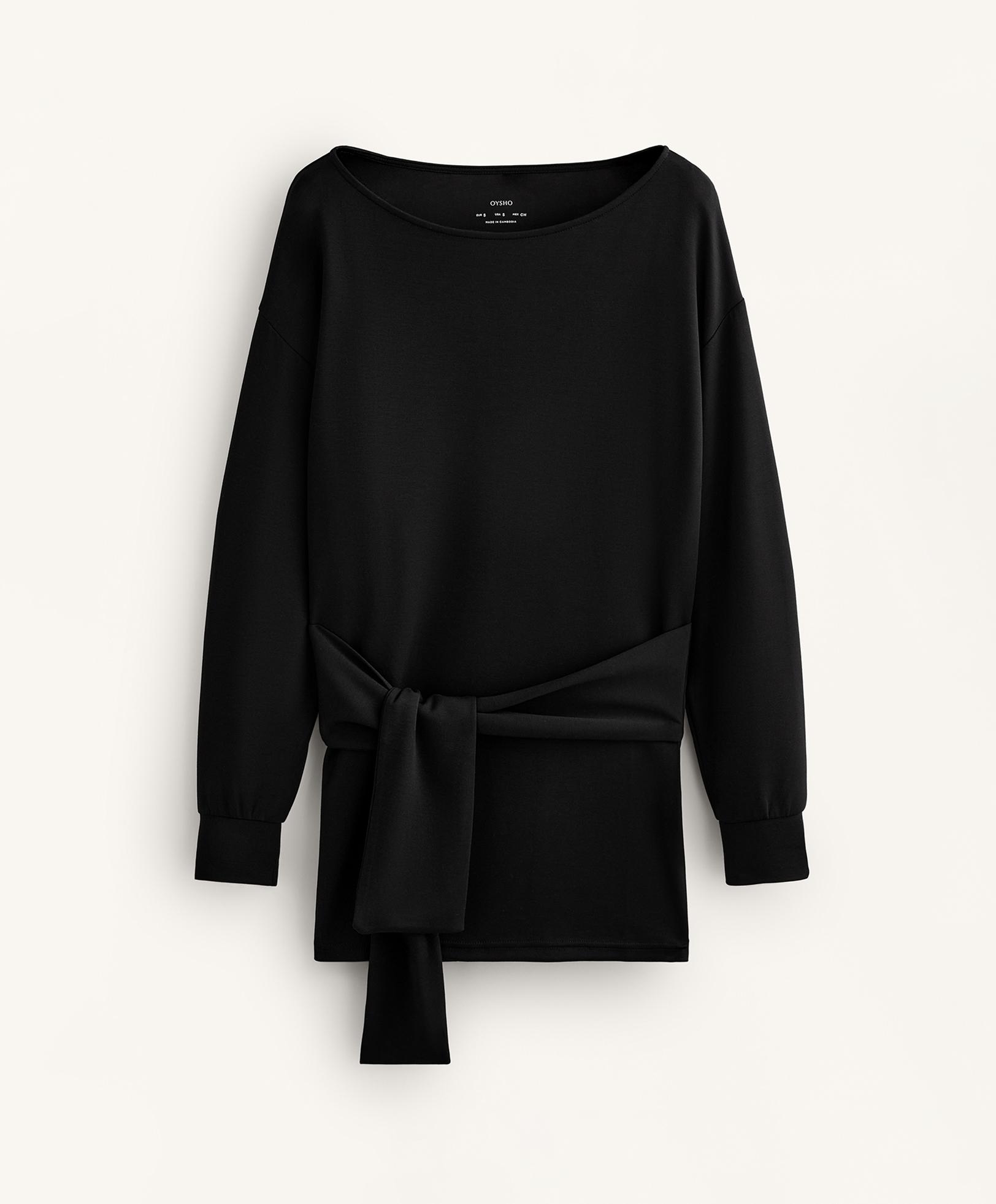 Long soft-touch modal sweatshirt with knot detail — BLACK