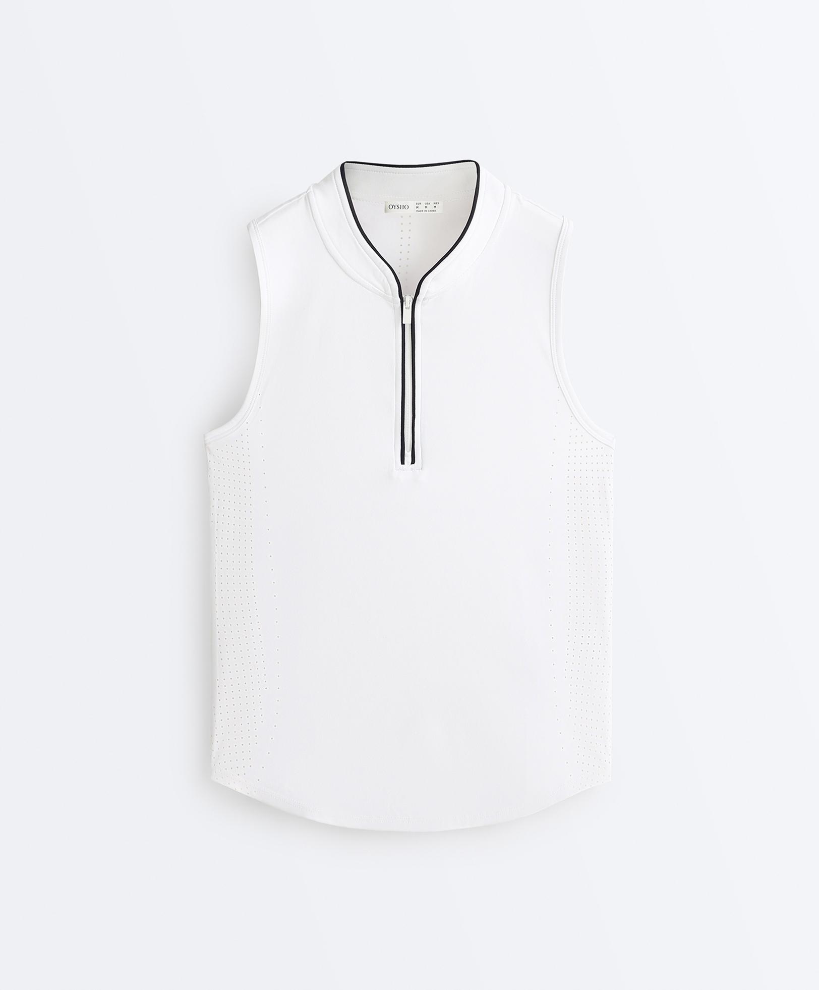 Technical sleeveless T-shirt with half zip — WHITE