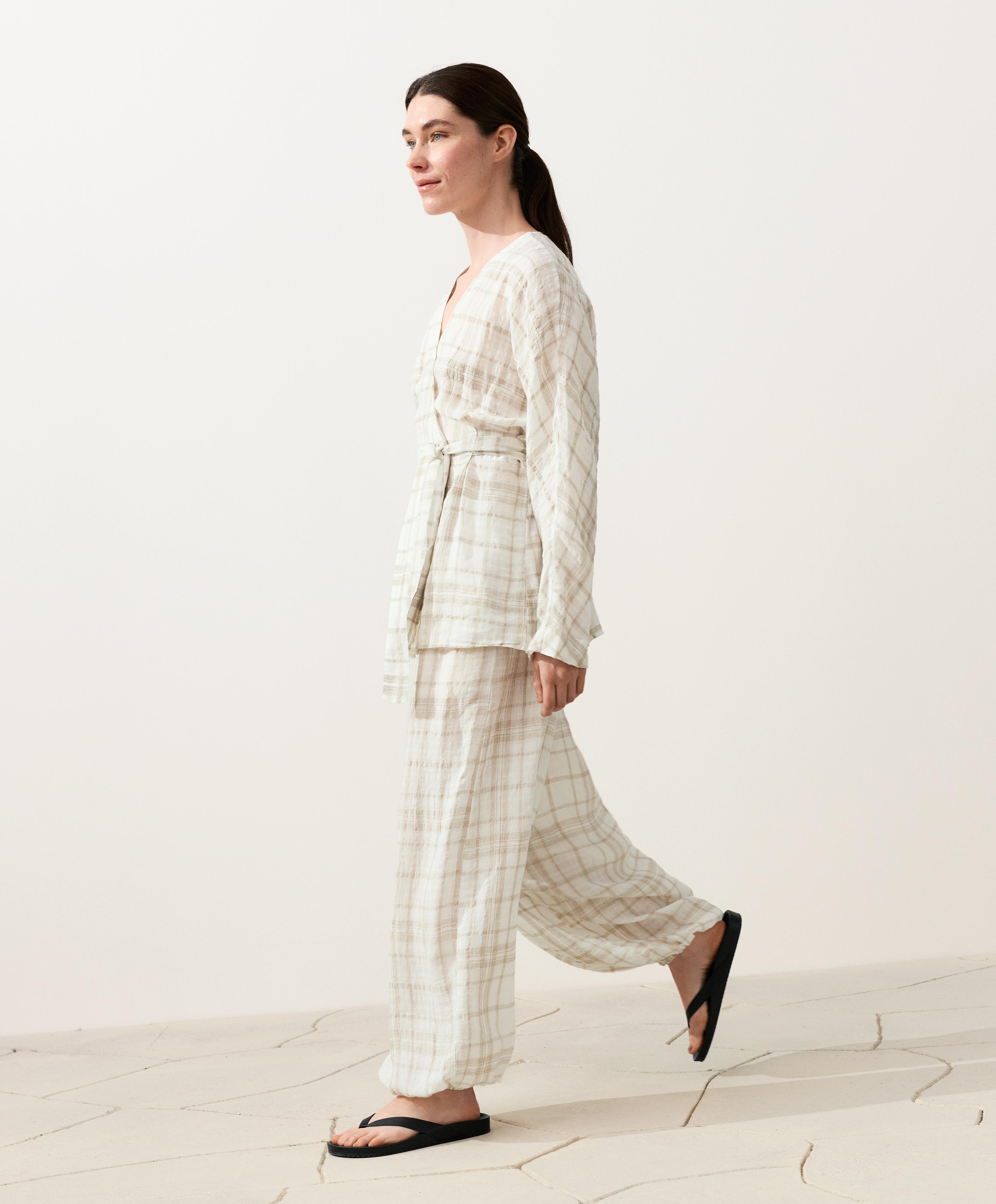 Check linen and lyocell blend kimono shirt — NOUGAT