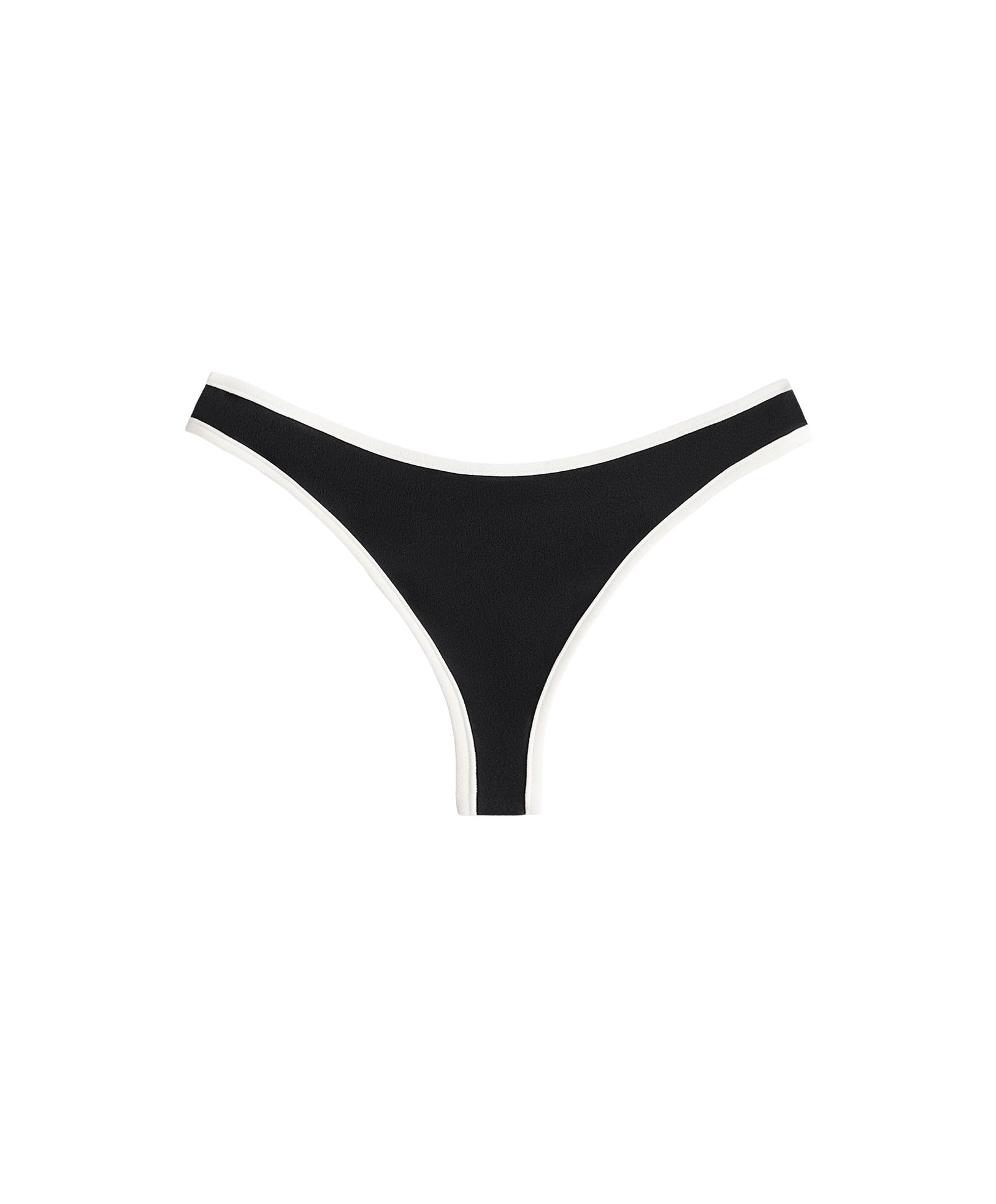 Contrast trim U-cut thong bikini briefs — BLACK