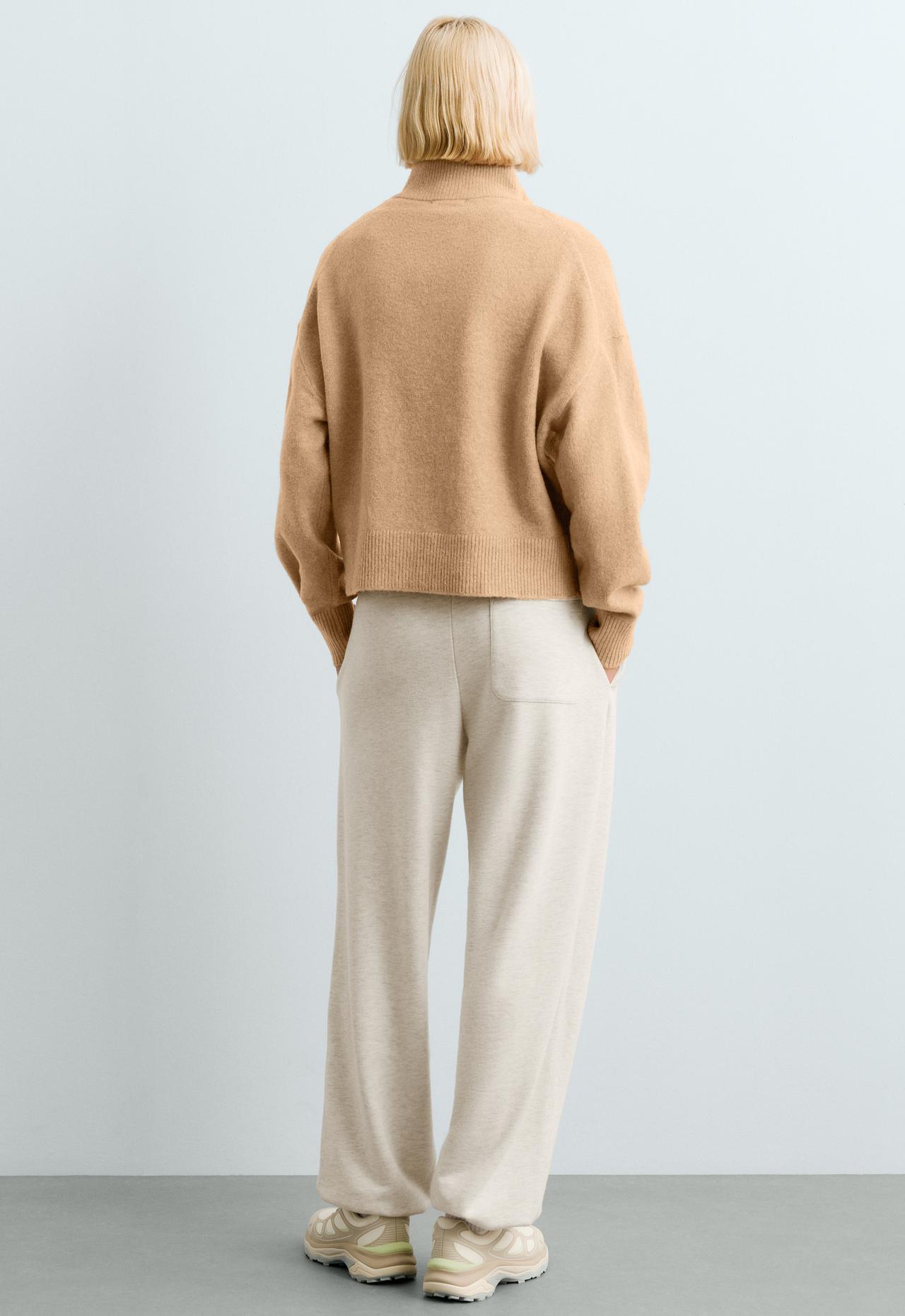 Adjustable cotton-blend fleece straight trousers — OATMEAL