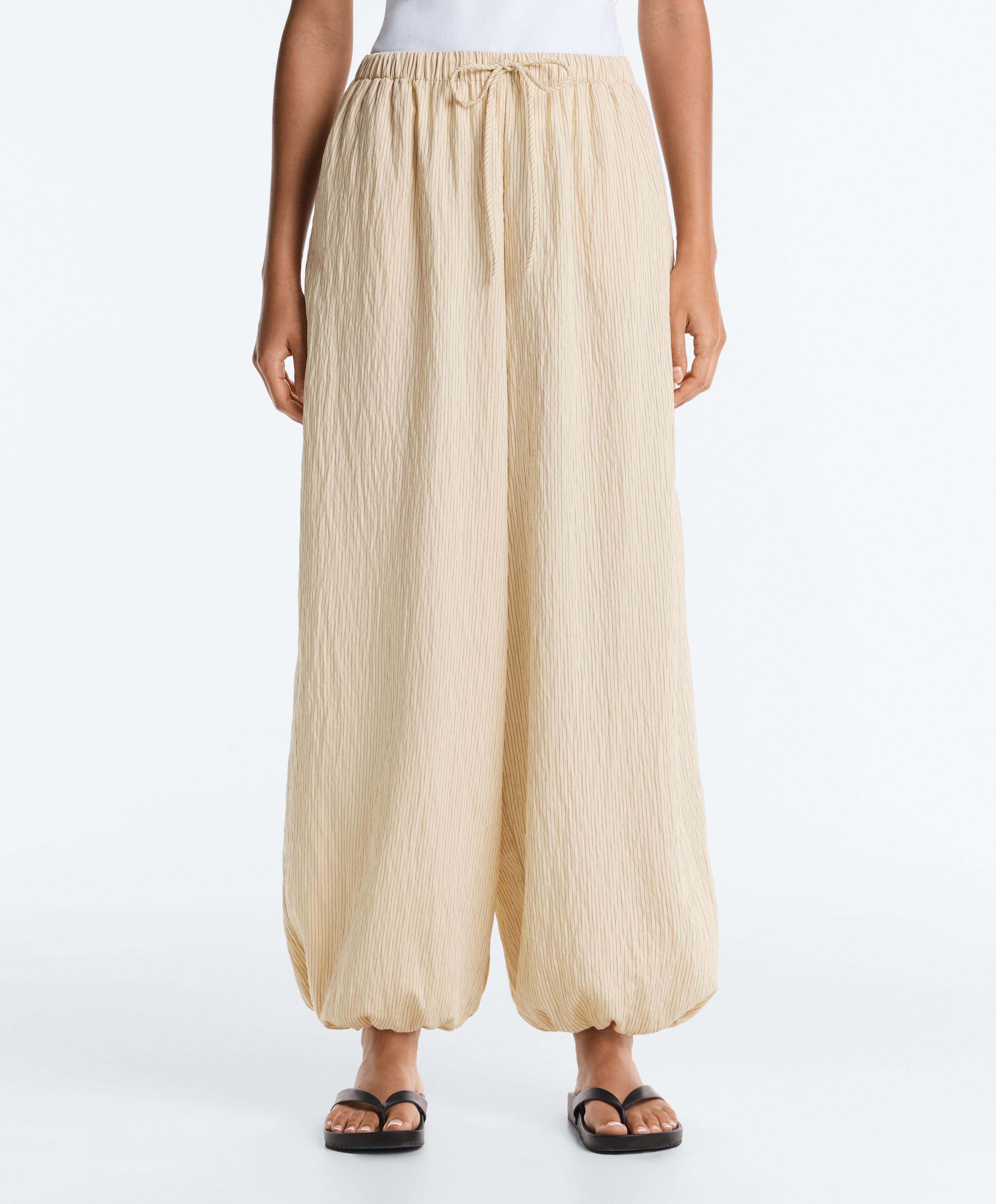Modal blend striped bloomer trousers — PALE ECRU