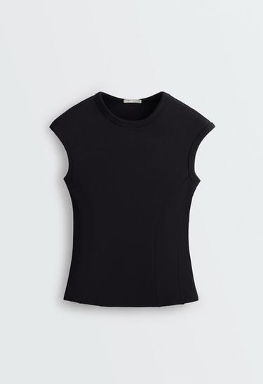 Short-sleeved rib top with cotton and modal — BLACK 5