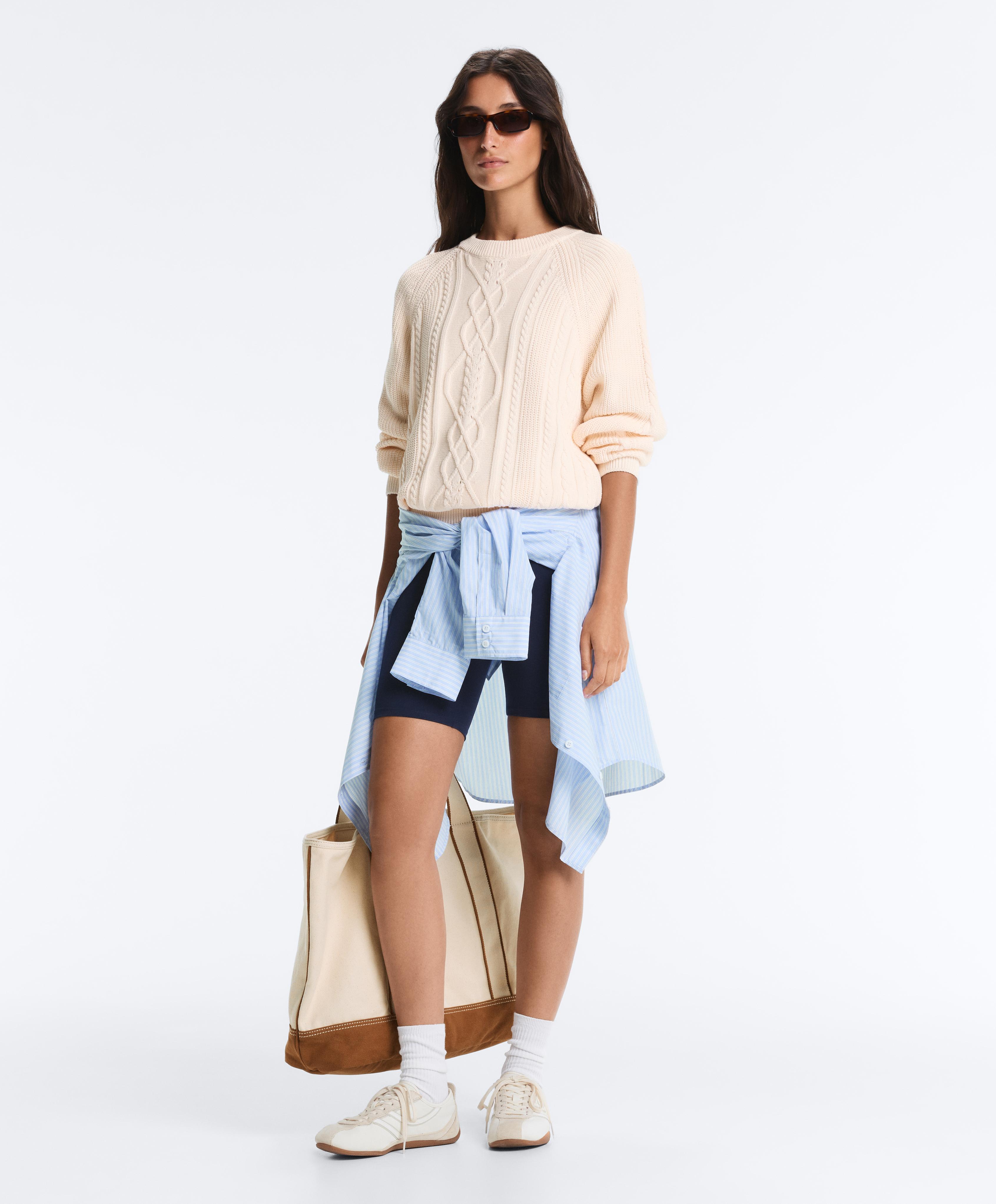 100% cotton cable knit jumper — ECRU