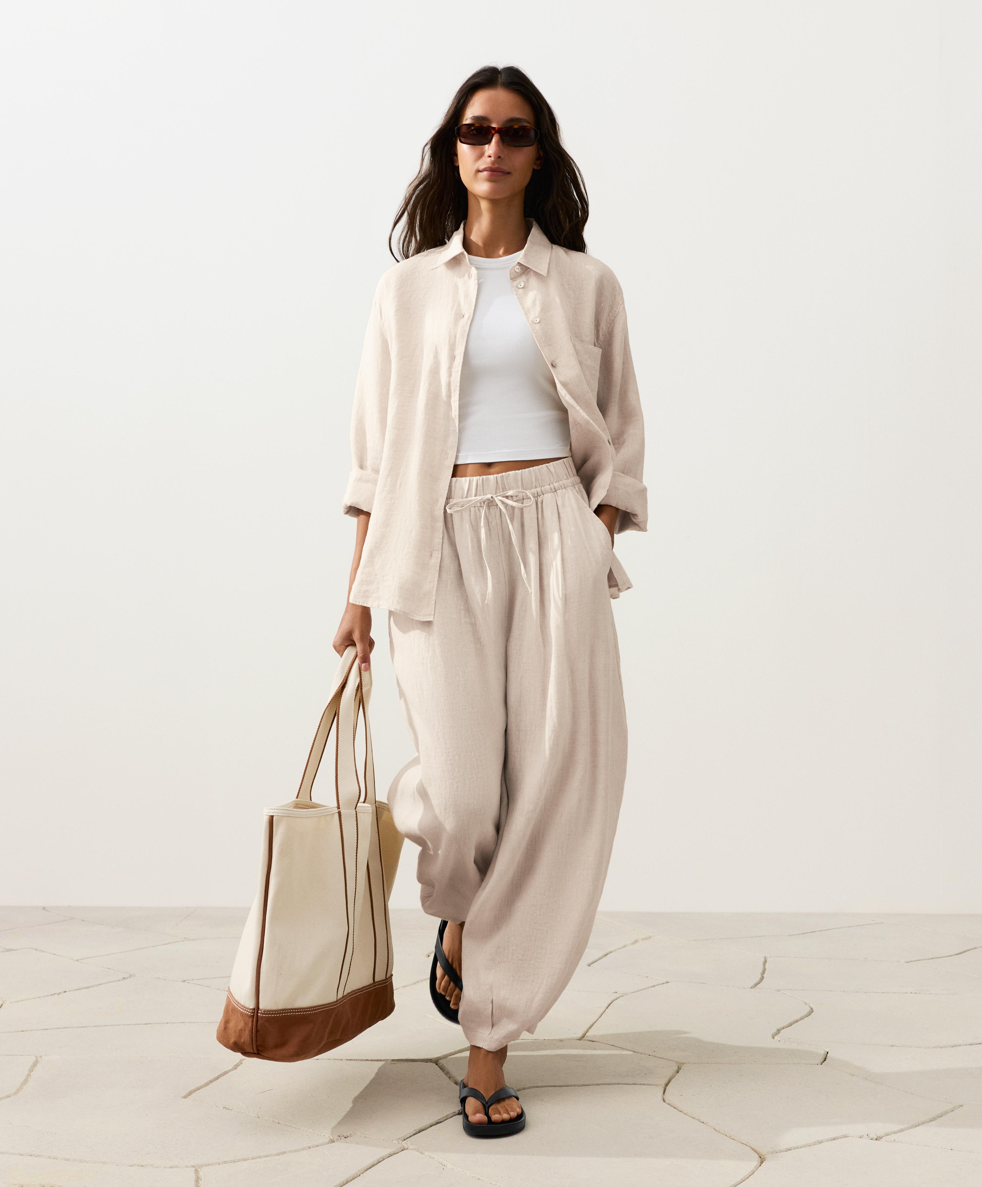 100% linen balloon trousers — SAND MELANGE