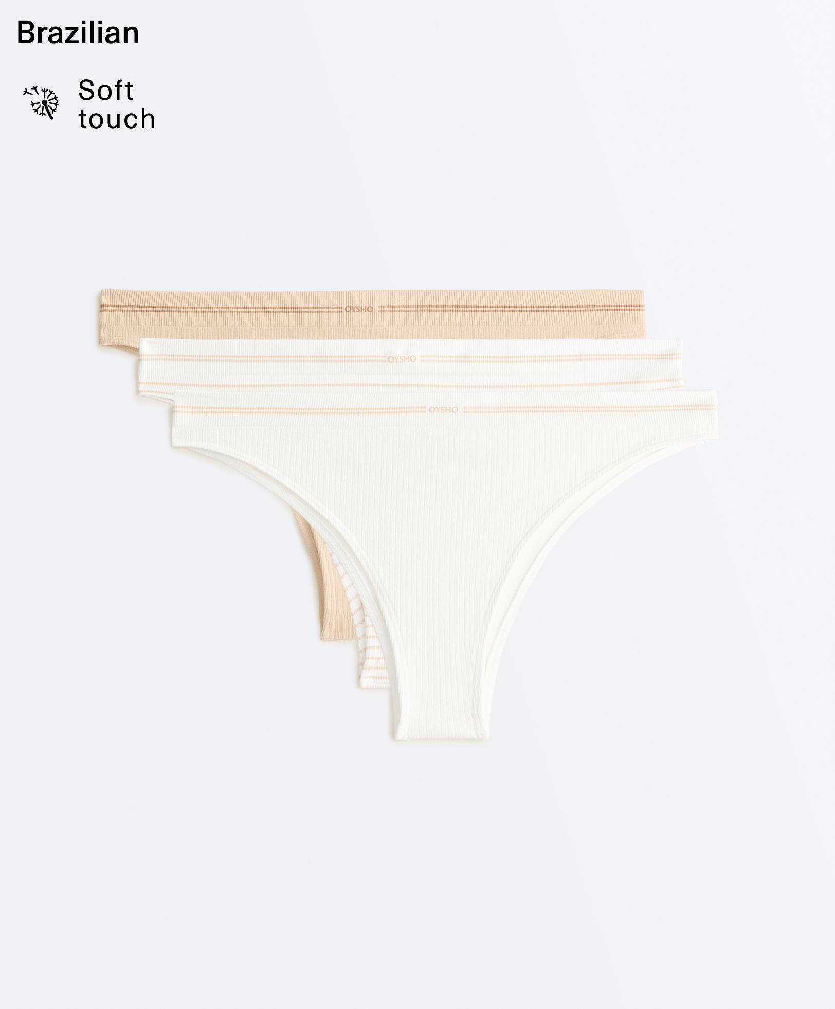 3 seamless ribbed polyamide blend Brazilian briefs — WHITE