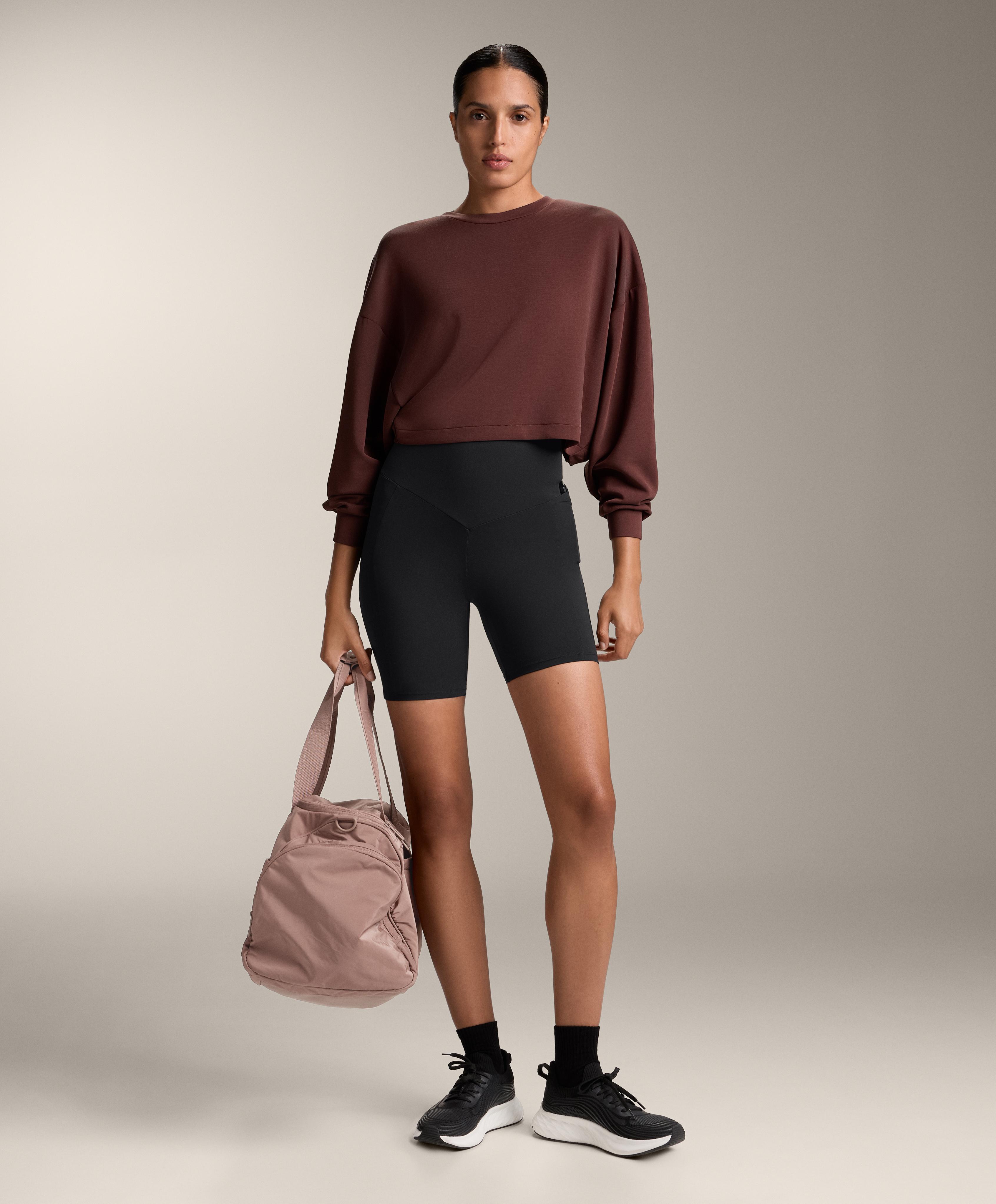 Compressive 20cm high-waisted cycle leggings with pockets — BLACK