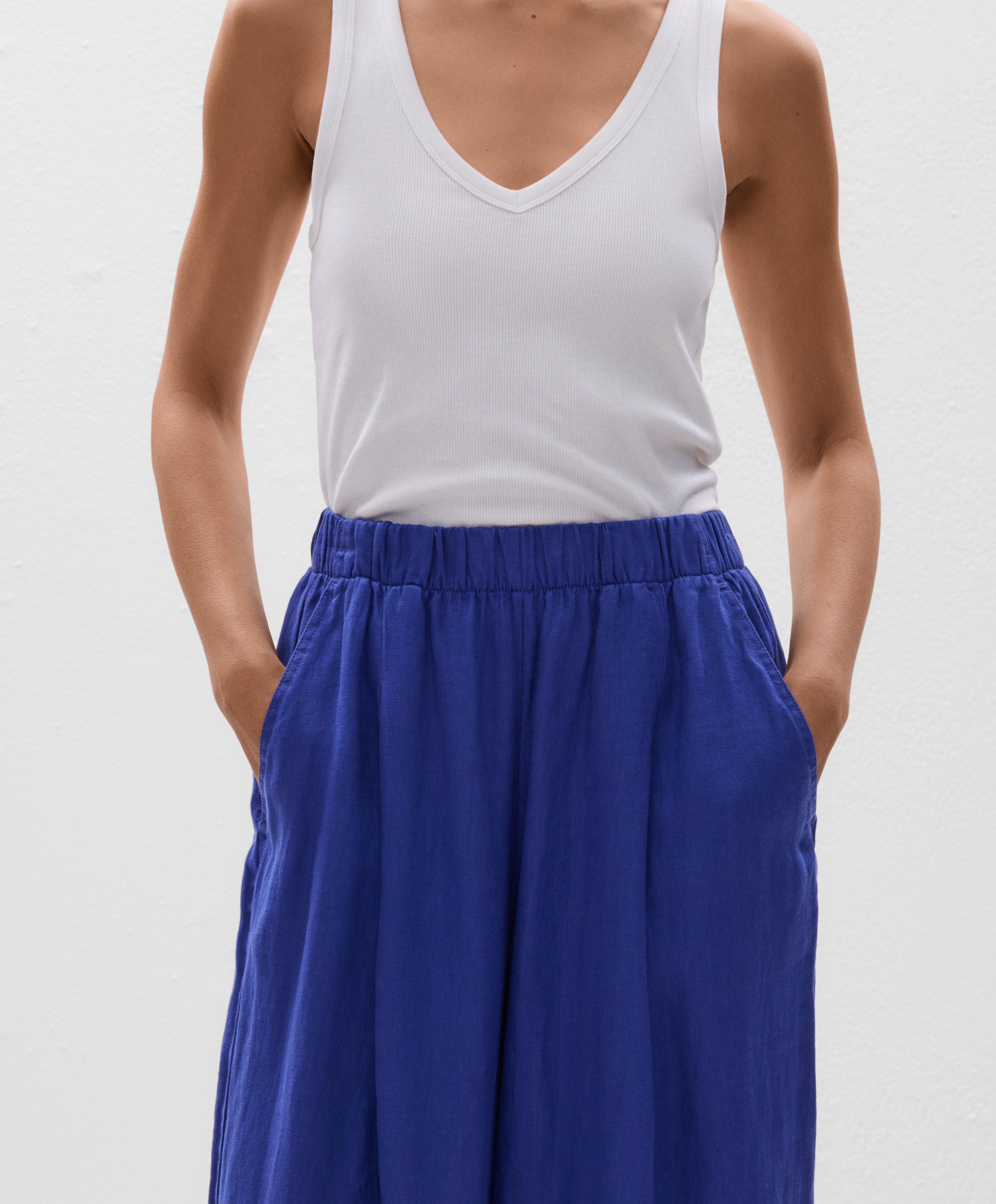 بنطلون كتان 100% بساق عريضة بنطلون كتان 100% بساق عريضة