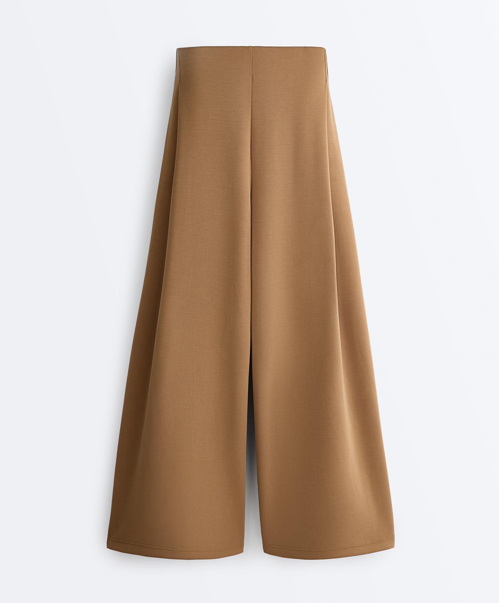 High rise twill wide-leg trousers with pleats — COPPER