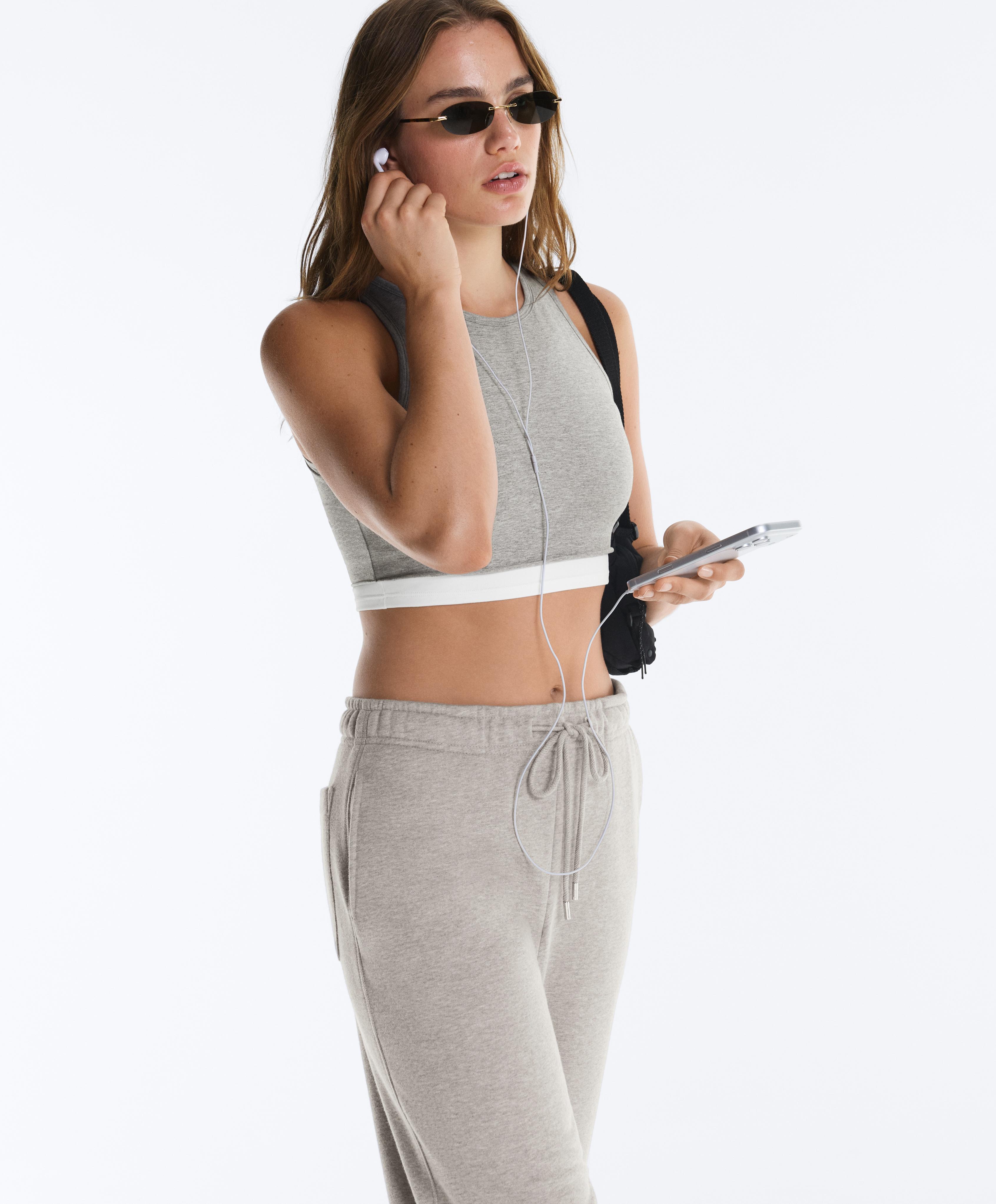 Marl overlay halterneck tank top — GREY MELANGE