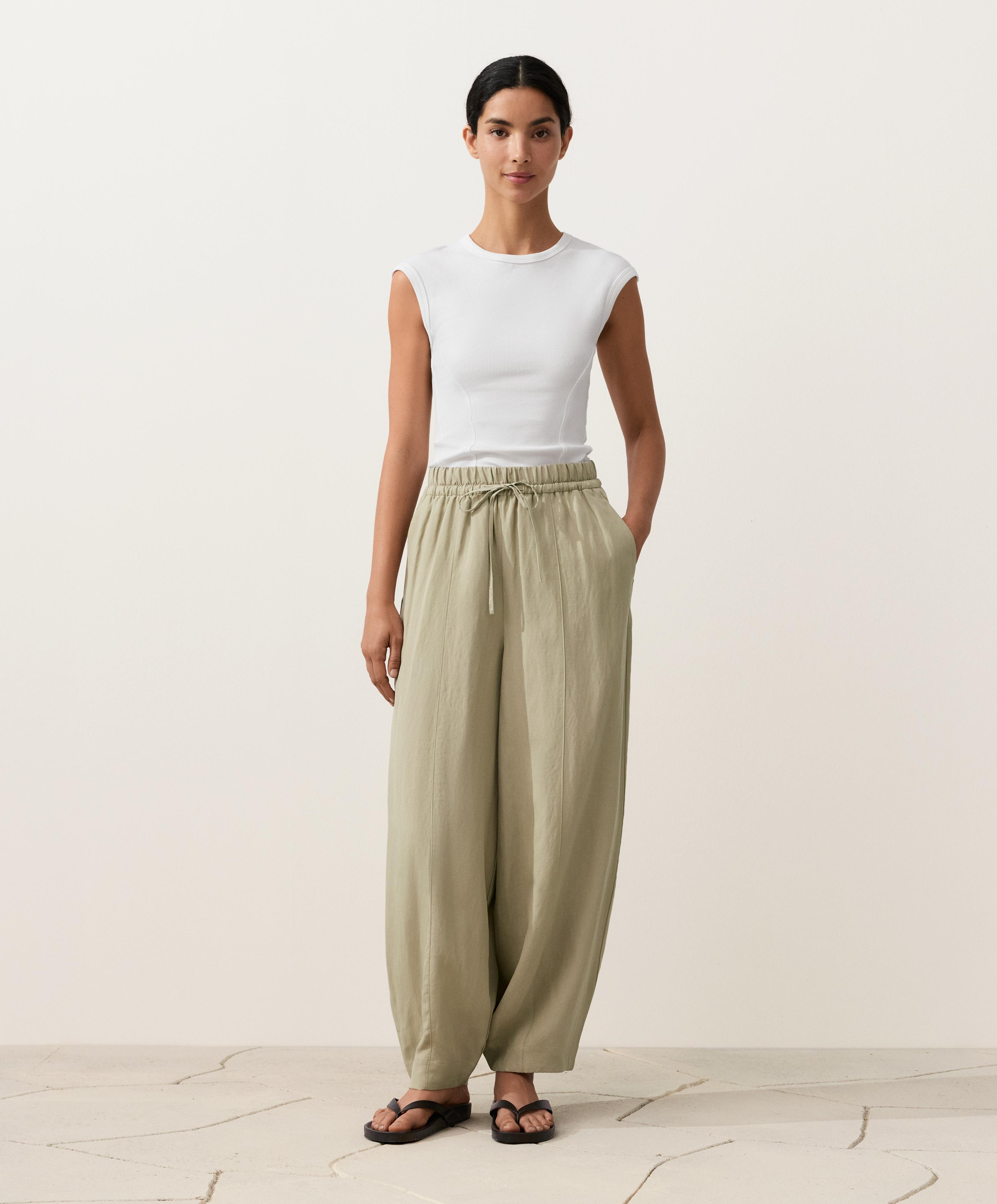 Pantalon balloon coutures mélange lyocell et 24% lin