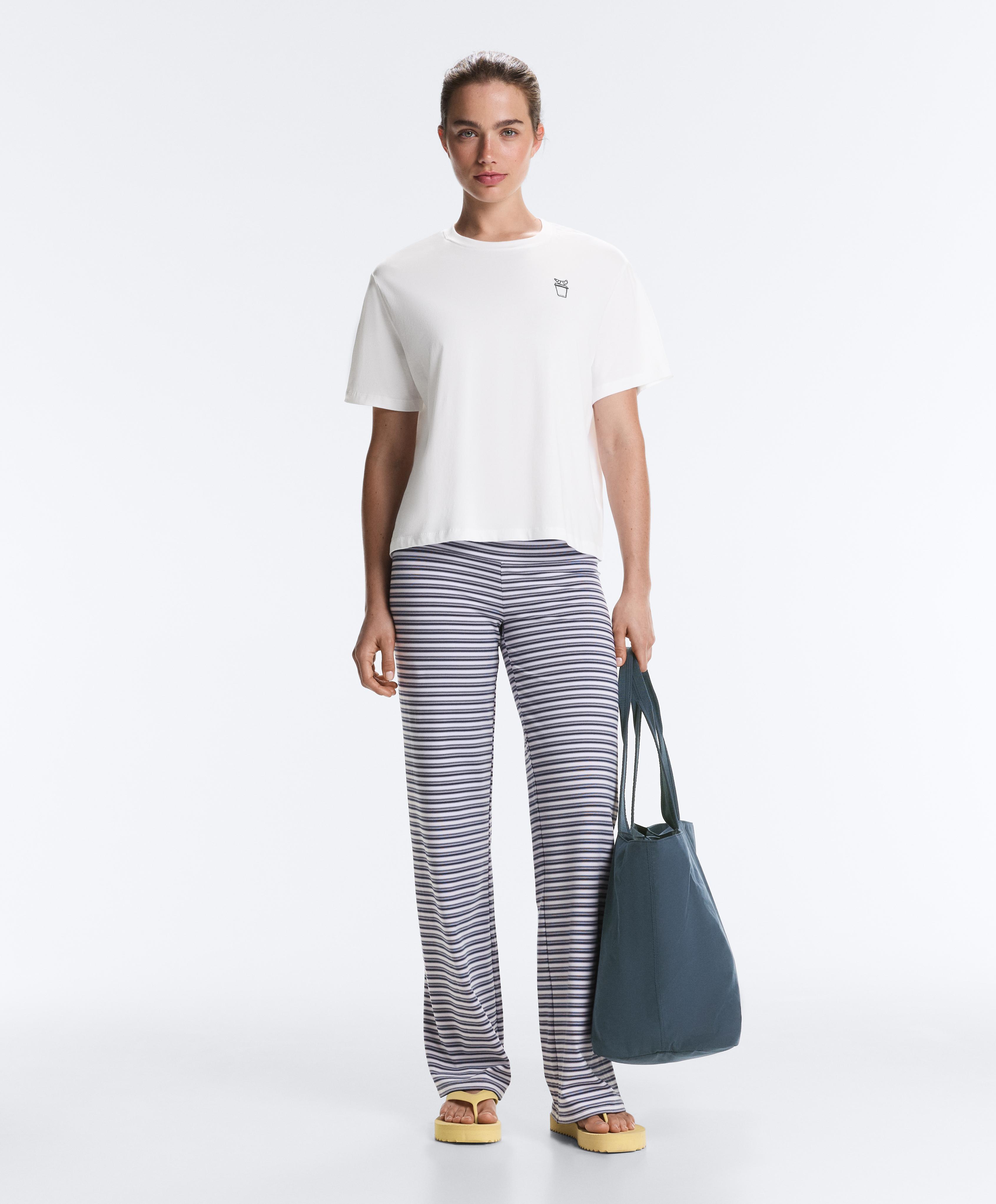 High-rise Comfortlux striped straight-leg trousers — NAVY BLUE
