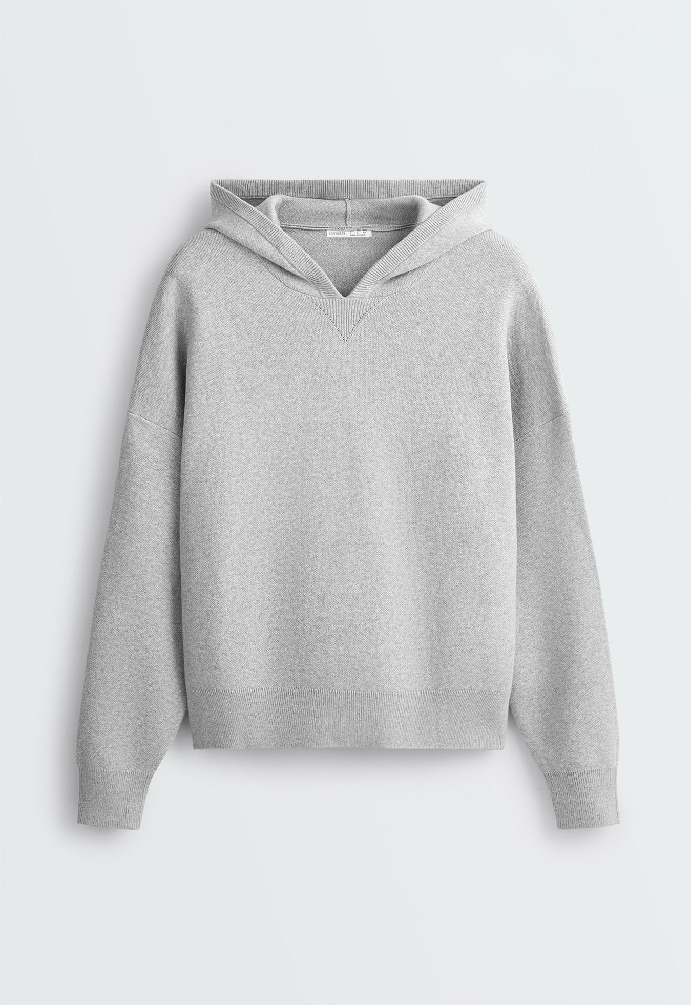 Cotton-blend knit hoodie — PALE GREY