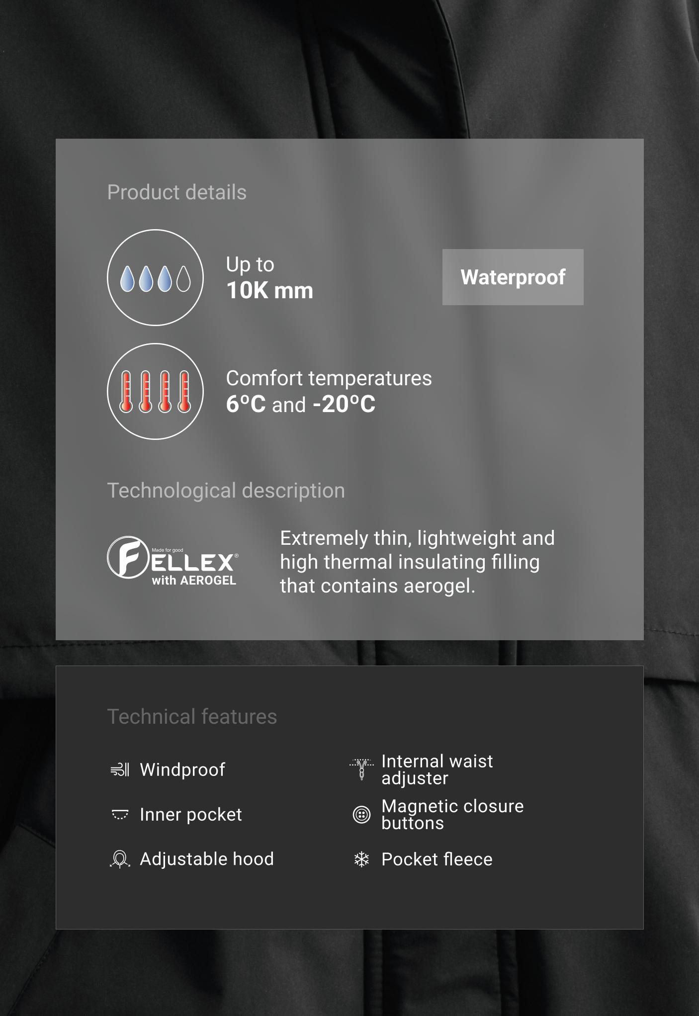 Dlouhá nepromokavá bunda 10k FELLEX® s technologií AEROGEL