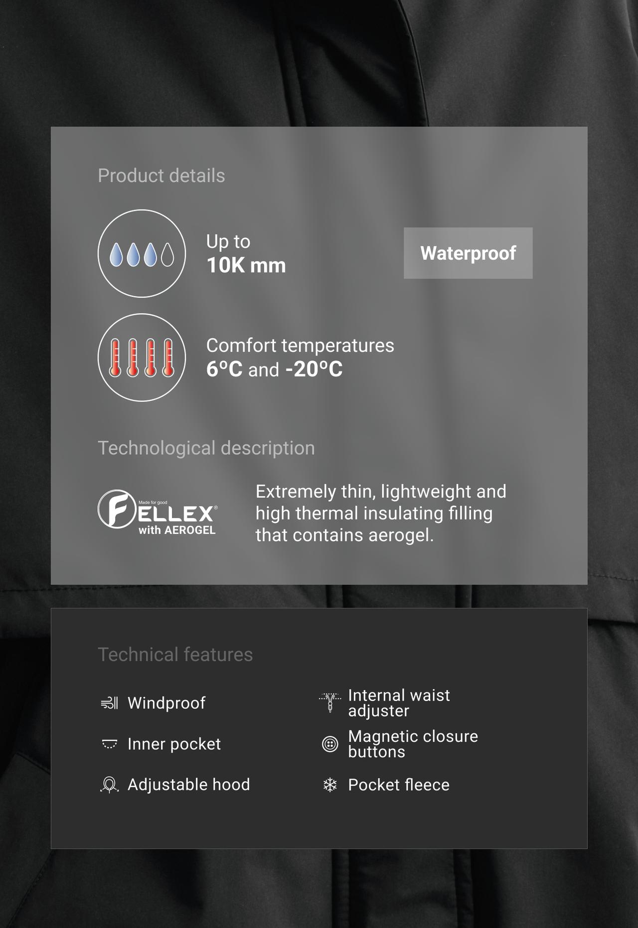 FELLEX® Aerogel 10K waterproof long padded jacket — BLACK