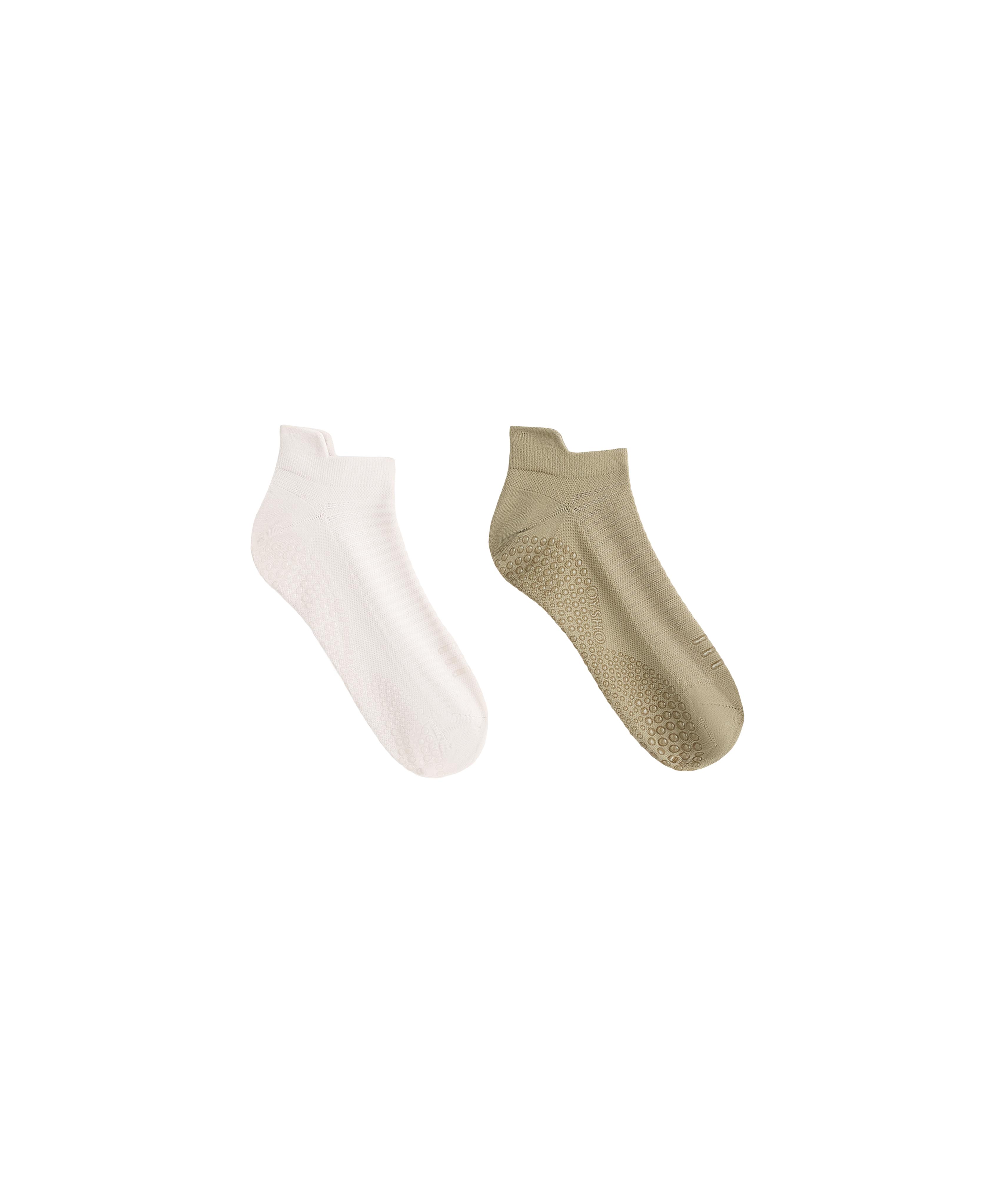 2 pairs of polyamide blend yoga and Pilates sneaker socks — GREEN BEIGE