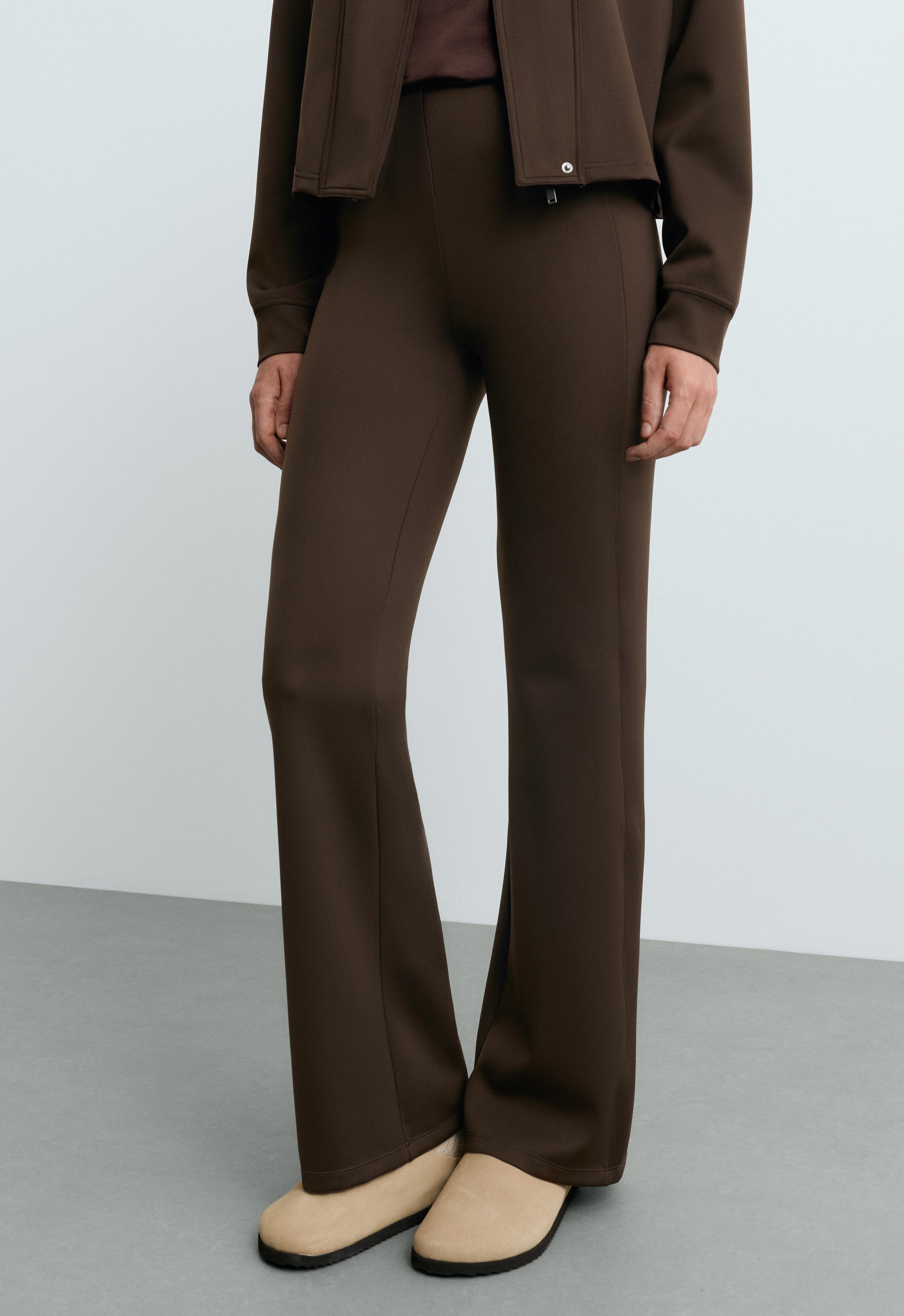 High-rise neoprene-effect flare trousers