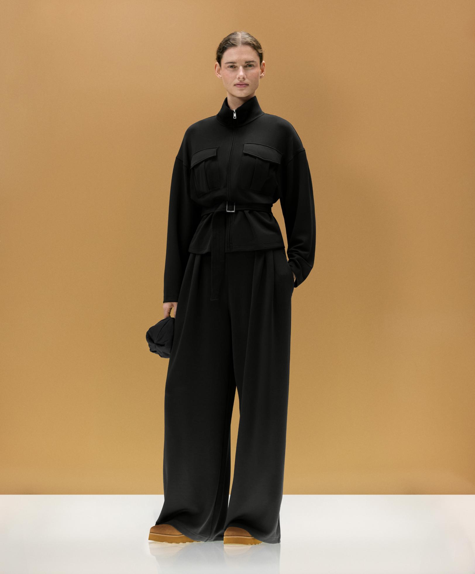 Soft-touch modal wide-leg trousers with pleat waist detail