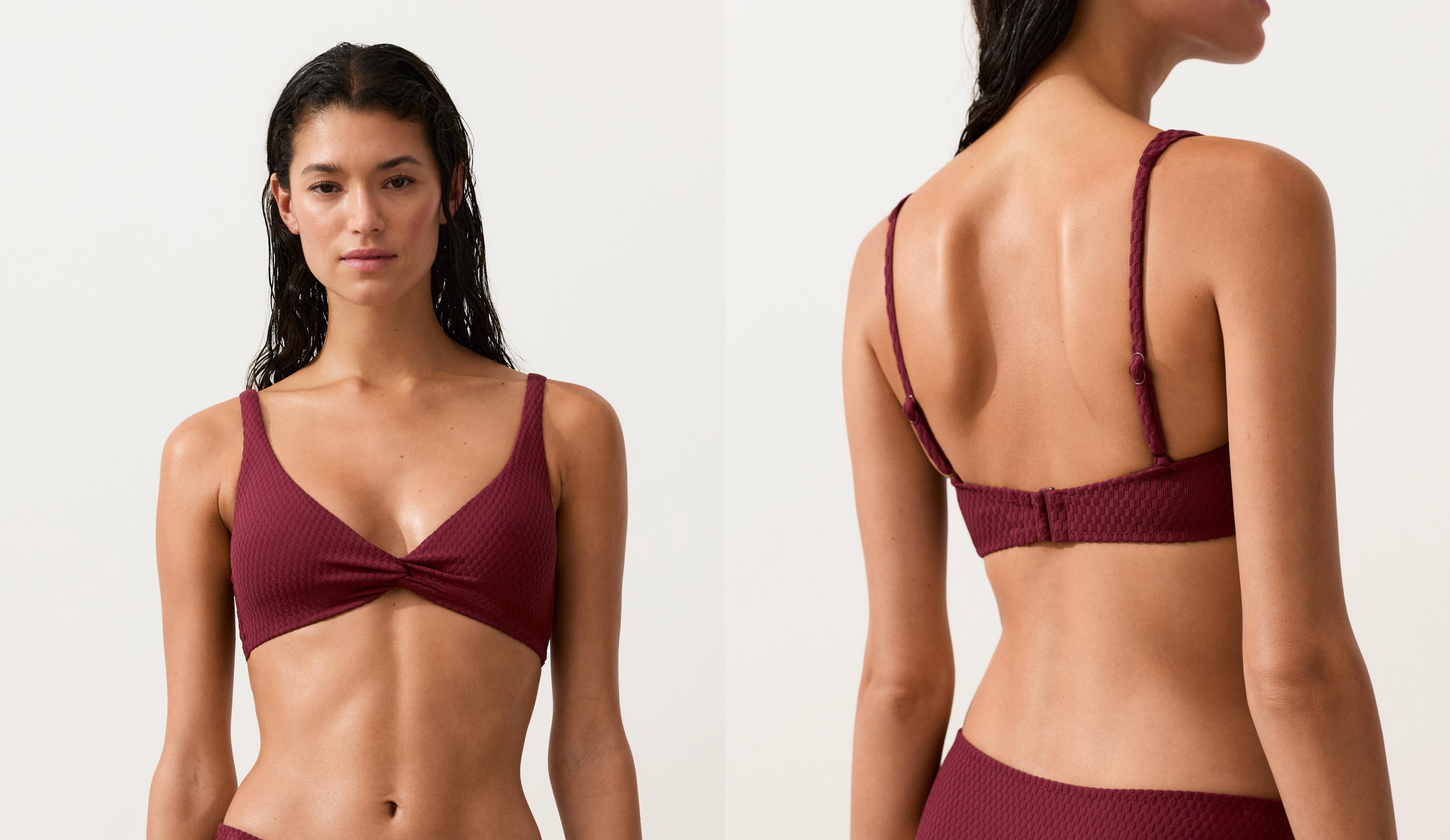 Mini check jacquard halter bikini top — CHERRY