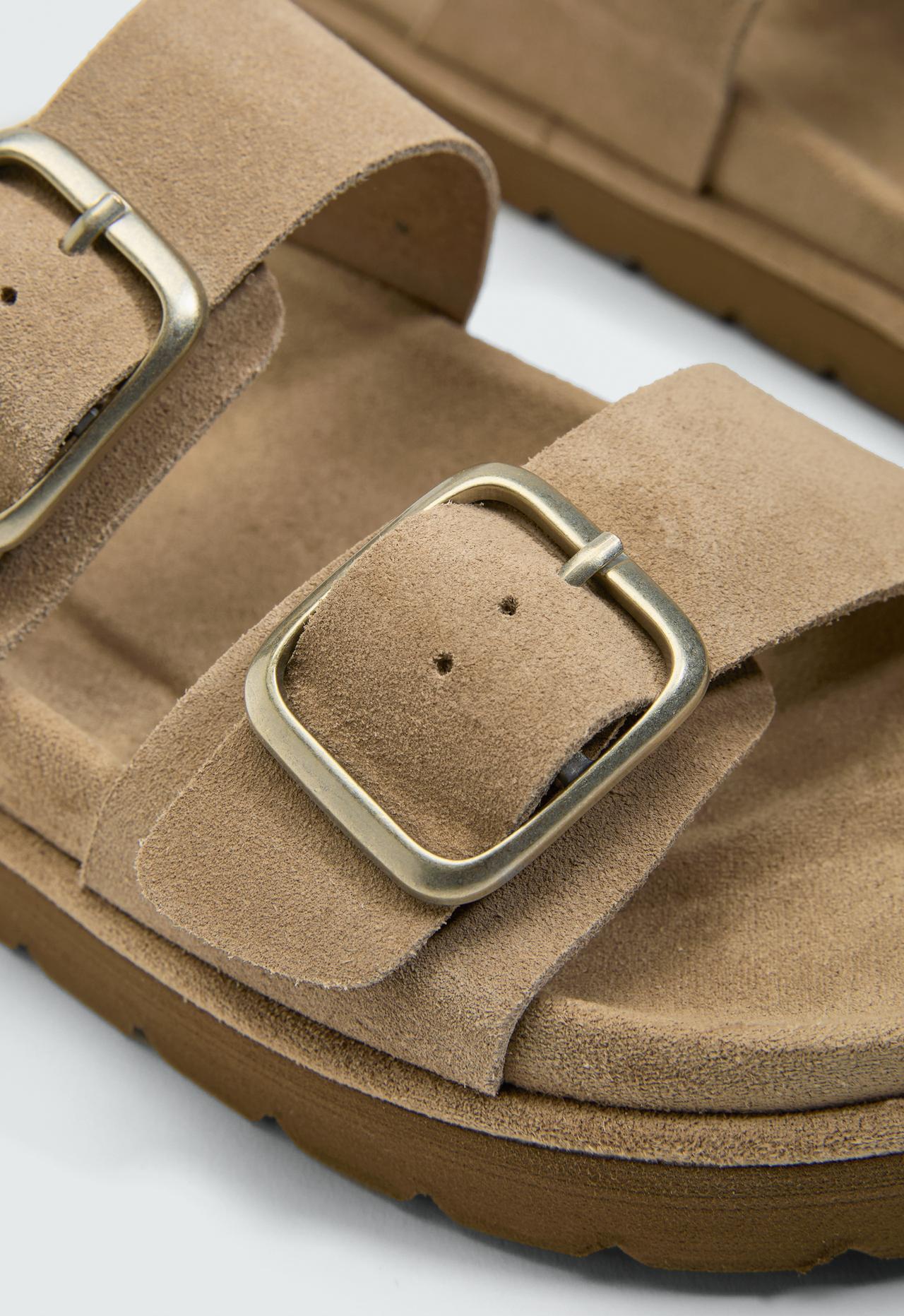 Buckle split-leather platform sandals — TOASTED BROWN