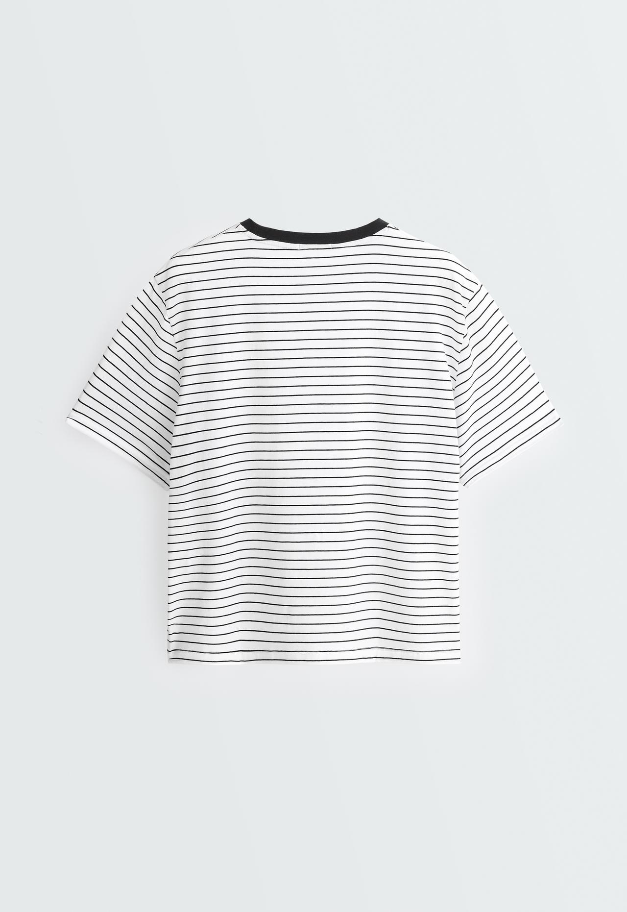 Boxy short-sleeved striped cotton blend T-shirt — WHITE