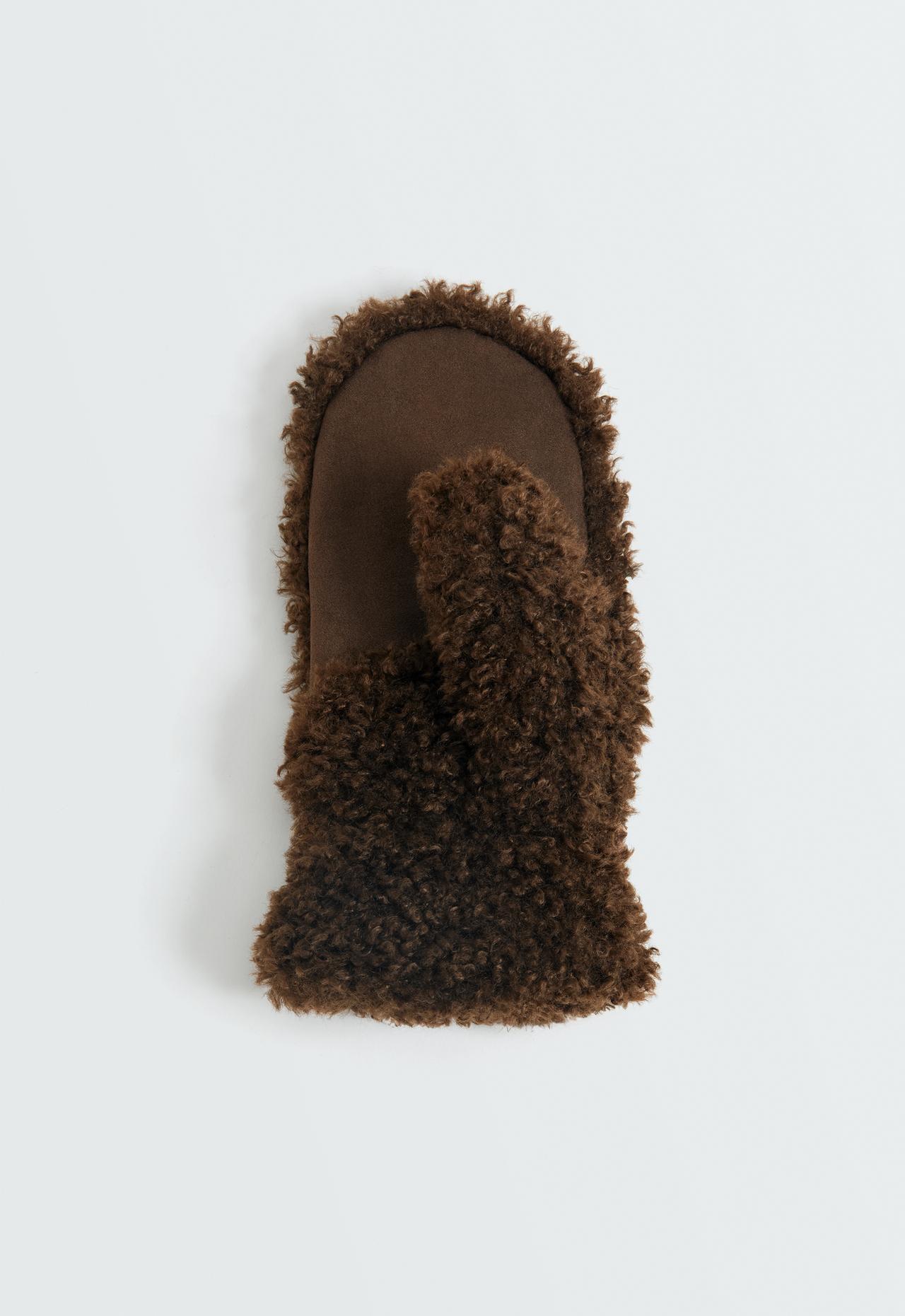 Faux-shearling-effect mittens — CHOCOLATE      