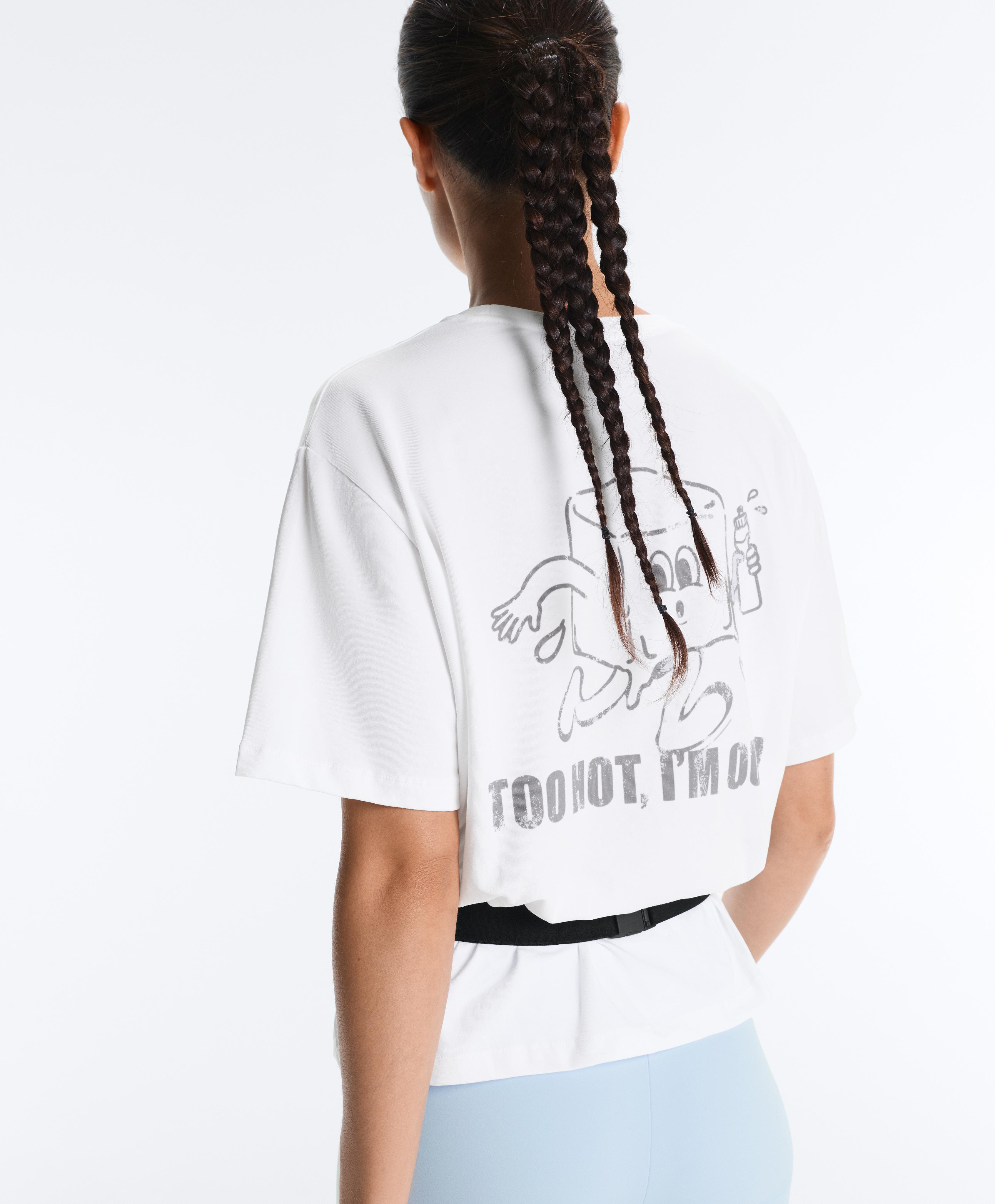 Printed boxy cotton blend short-sleeved T-shirt — WHITE