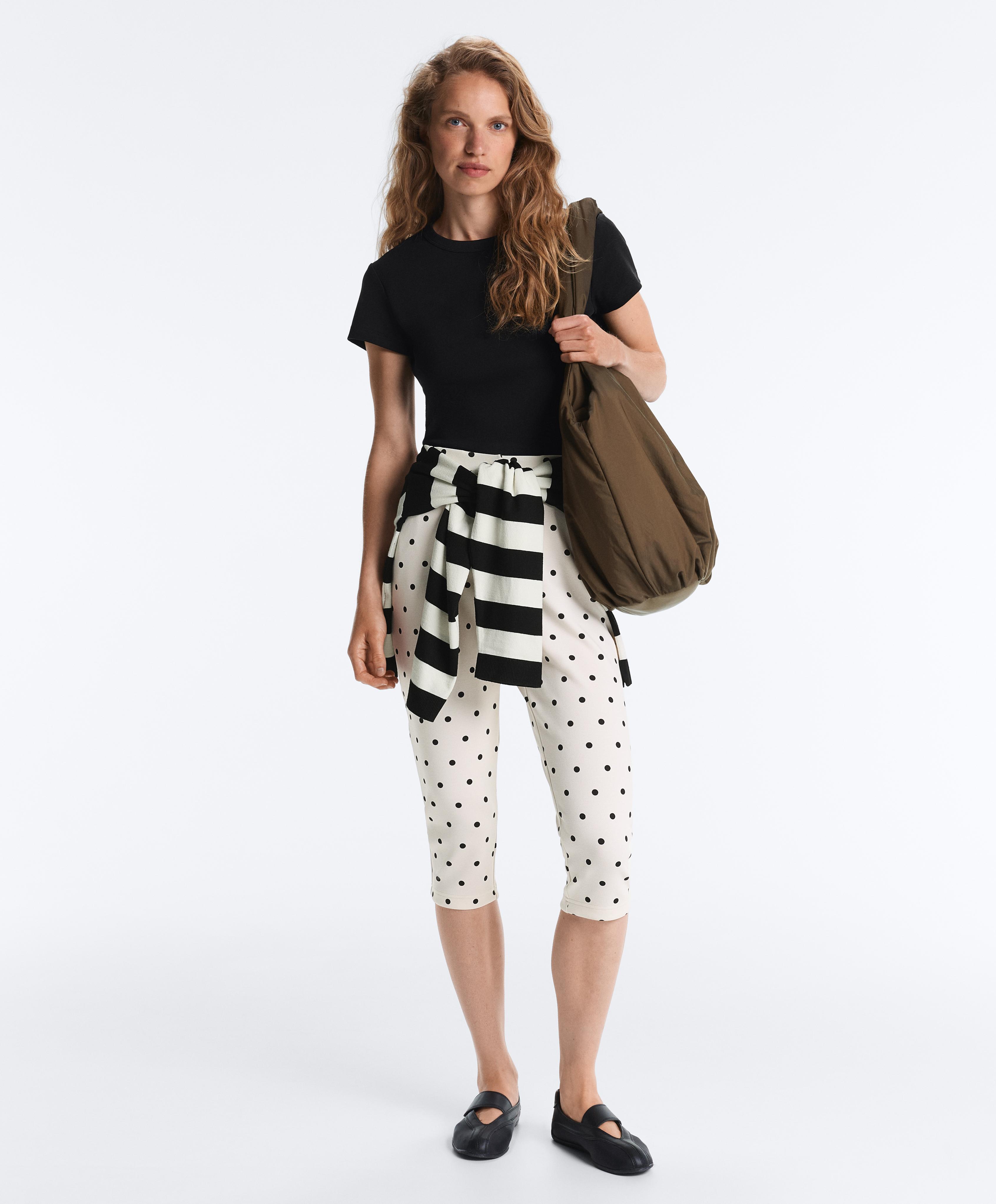 Polka dot piqué capri trousers with cotton — PALE ECRU